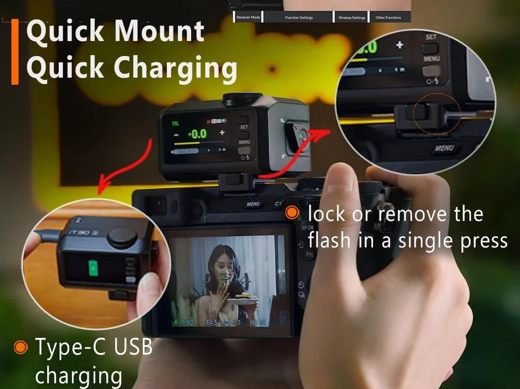 Godox iT30Pro S TTL Mini lampa błyskowa, iT30 Pro S bezprzewodowa lampa błyskowa 2.4G HSS 1/8000 s TTL, z ekranem dotykowym i USB-C, kompatybilna z Sony a6000, A9, A7R, A7RII, A7RM3, A7RIII itp.