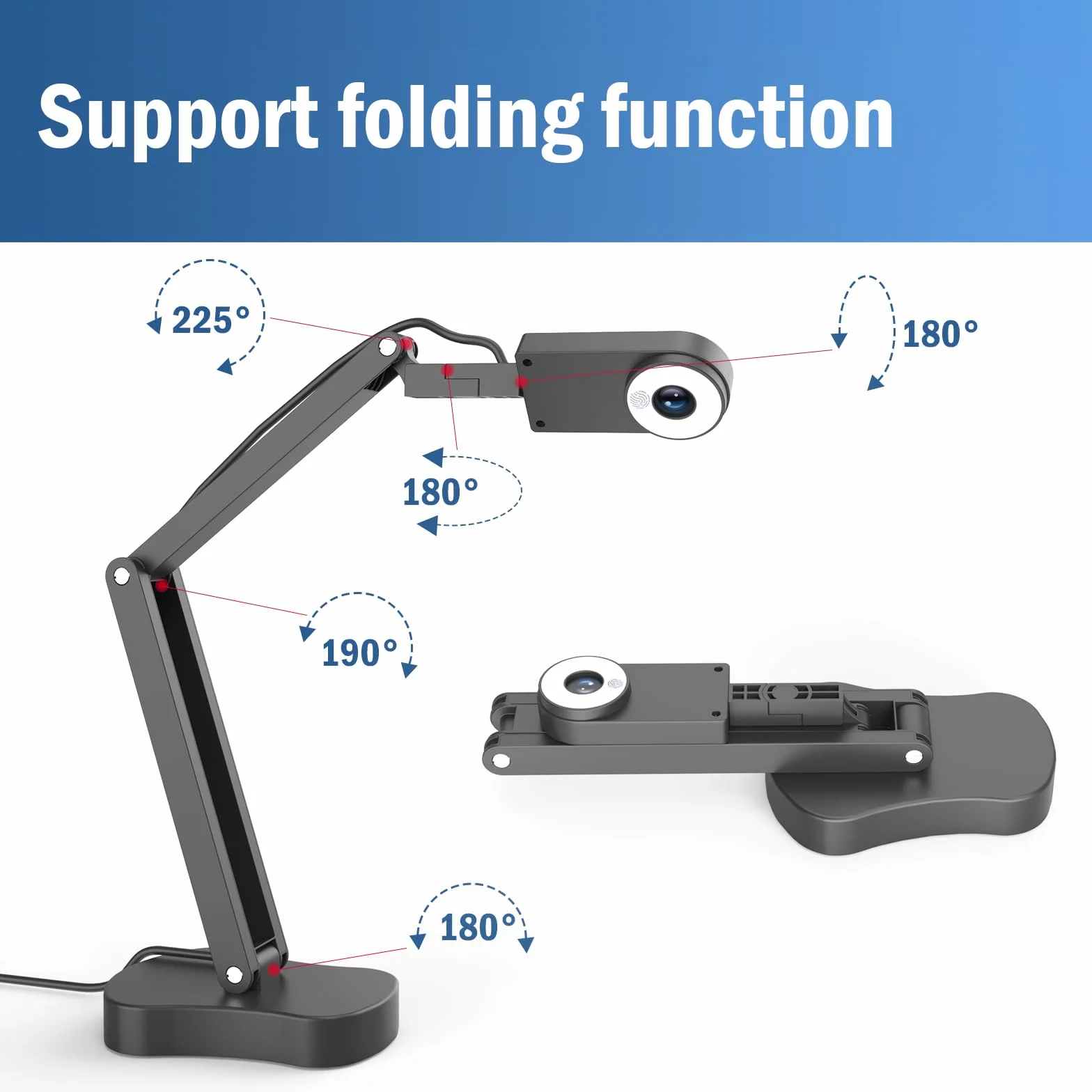 8MP USB Kamera do Dokumentów, Wizualizator w Klasie do Nauczania z 3-Poziomowym światłem LED, Funkcją Odwrócenia Obrazu, Fałdem, Podwójnymi Mikrofonami dla Mac OS, Windows, Chromebooks