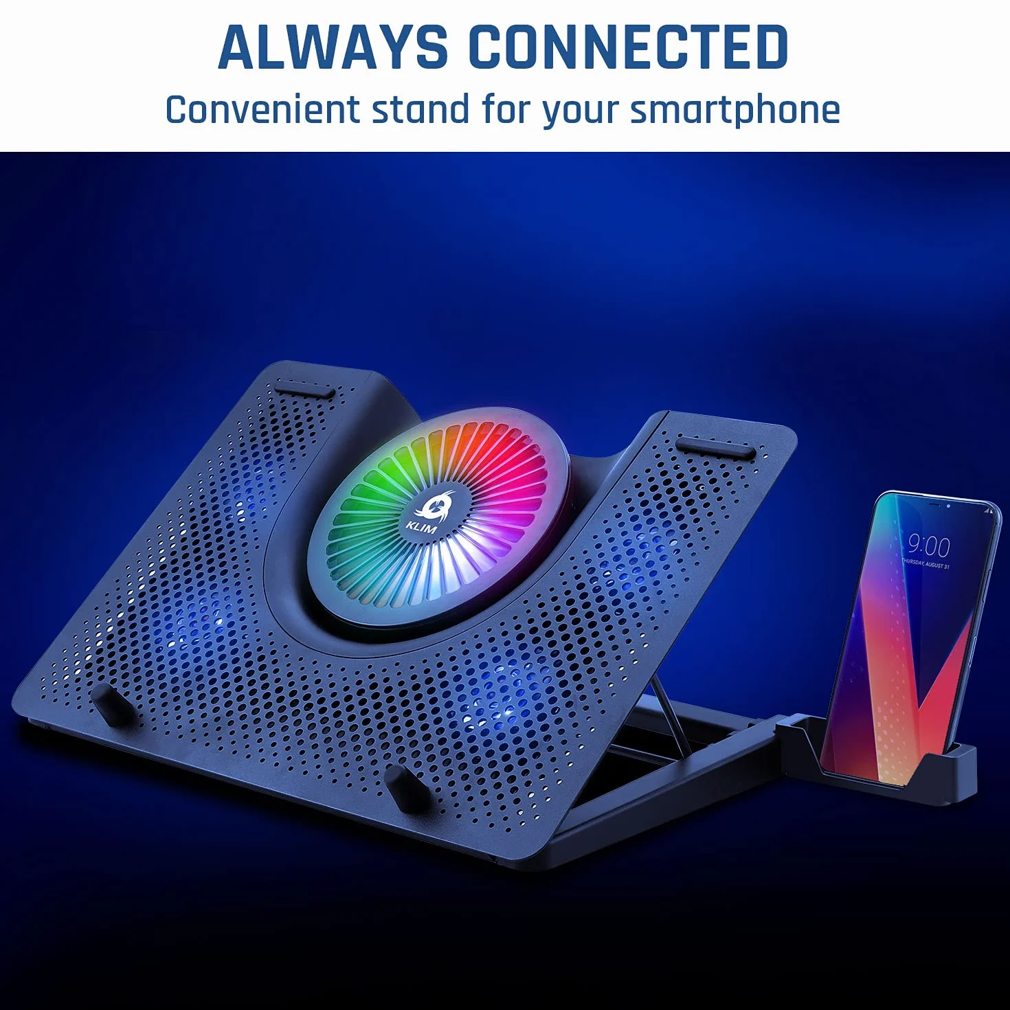 KLIM Nova + wentylator RGB do laptopa - 11 do 19 cali + chłodzenie do laptopa + wentylator USB + stabilny i cichy + kompatybilny z Mac i PS4 + Nowa wersja