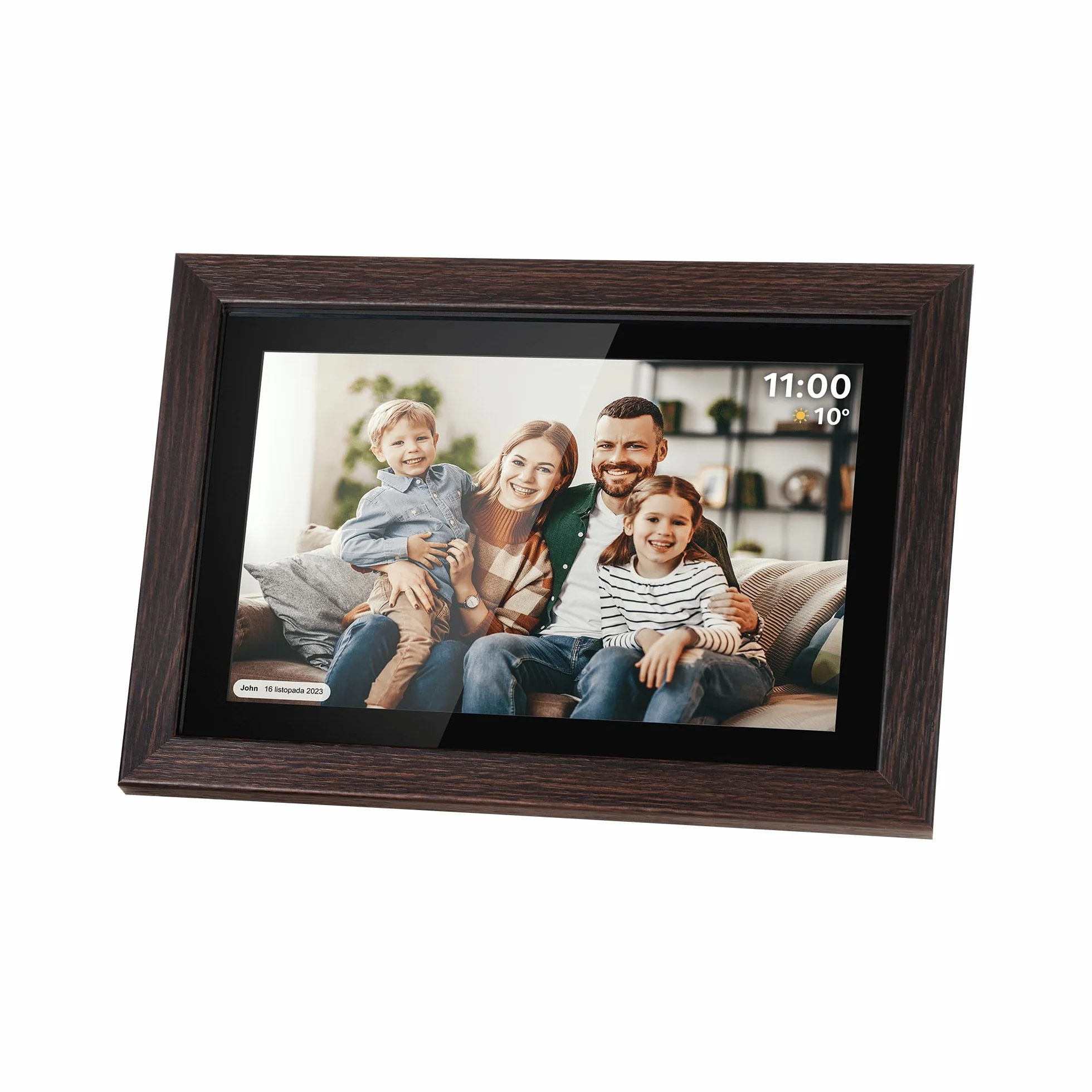 Krüger&Matz Cyfrowa Ramka na Zdjęcia FRAMEO 1280x800 px 10,1" Wi-Fi MicroSD Odtwarzanie Klipów Wideo Timer Pogoda Drewniana Ramka KM1102
