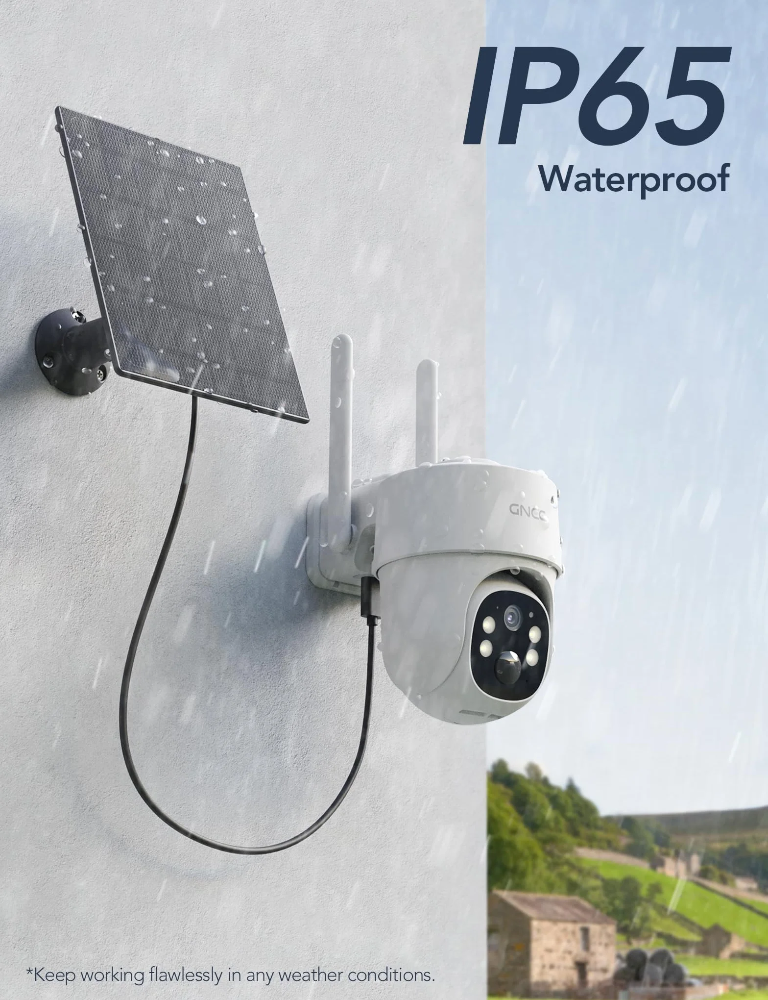 GNCC 4G LTE zewnętrzna kamera monitoringowa solarna z kartą SIM, 2K 3MP kamera monitoringowa na zewnątrz bez WLAN, zewnętrzny akumulator, obrotowa 355°/90°, widok nocny w kolorze/podczerwieni, 2
