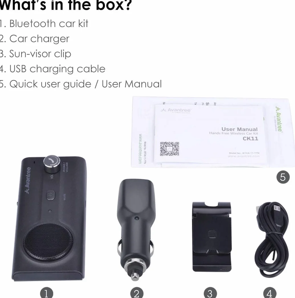 Avantree CK11 zestaw głośnomówiący Bluetooth 5.0, wysokiej jakości głośny głośnik, automatyczne włączanie, pokrętło głośności, bezprzewodowy zestaw głośników głośnomówiących z klipsem na wizjer