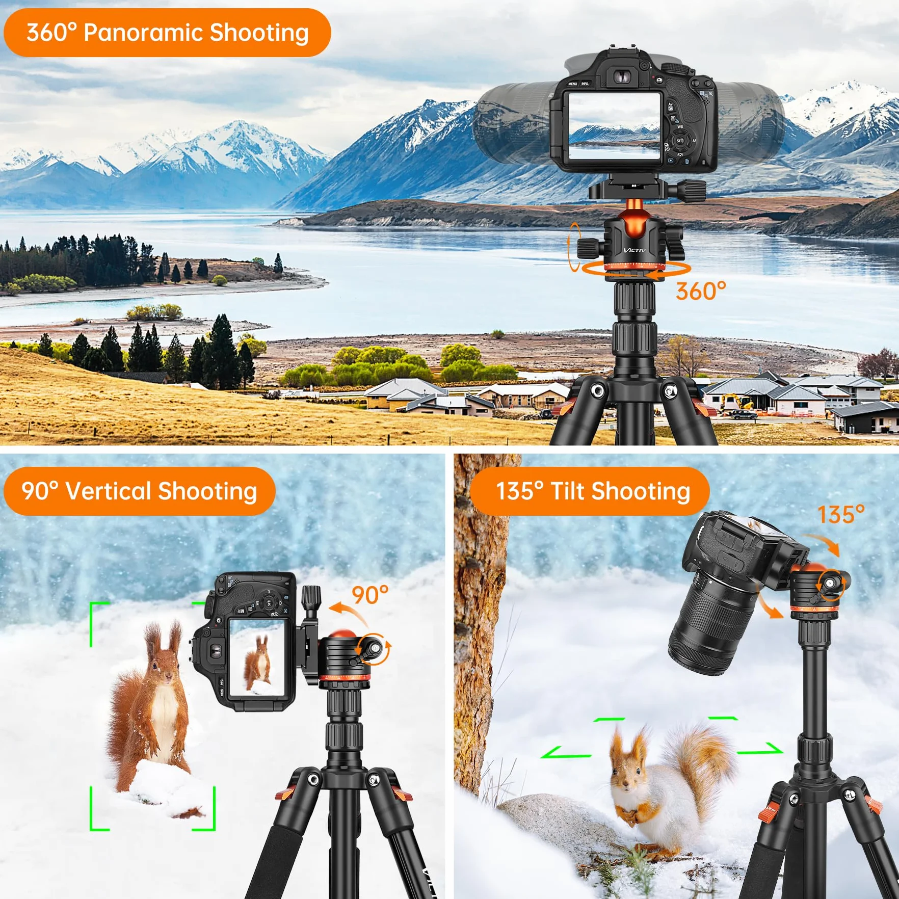 Victiv Statyw do aparatu o wysokości 200 cm do Canon Sony Nikon - aluminiowy stojak z monopodem i metalowym haczykiem - kompaktowa konstrukcja podróżna, maksymalne obciążenie 8 kg