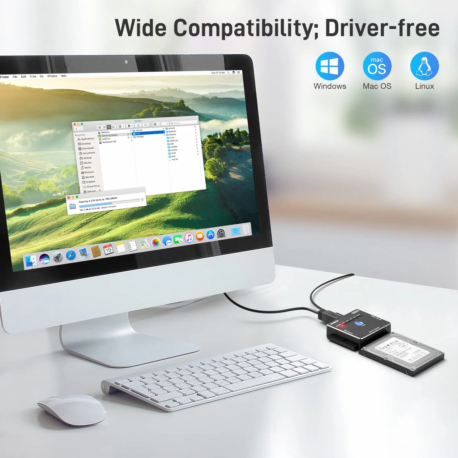 FIDECO Adapter USB 3.0 Na SATA i IDE, Konwerter Dysków Twardych Do 2,5 i 3,5 Cala HDD SSD, Zewnętrzny Adapter Z Zasilaczem 12 V, Bez Kierowcy (Klonowalny)