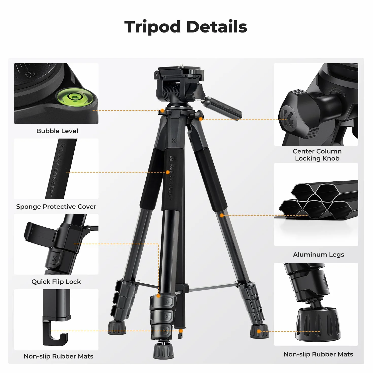 K&F CONCEPT Statyw S254A3+BV01, lekki statyw podróżny 172 cm z etui, uchwytem na telefon i tablet, do aparatów Canon Nikon Sony DSLR