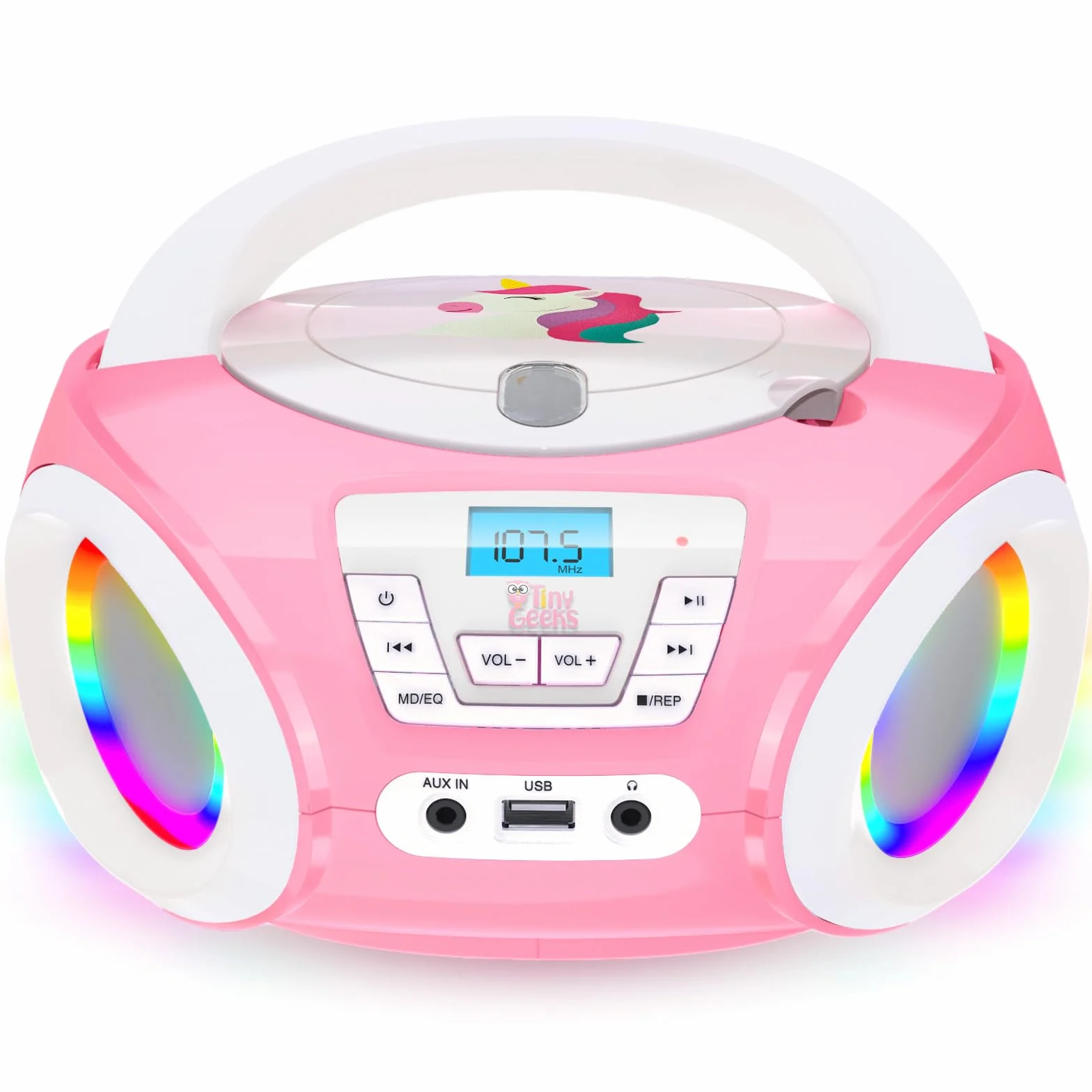 TinyGeeks Tunes Kids Boombox odtwarzacz CD dla dzieci nowość – radio FM – w zestawie baterie – różowe radio – z głośnikami dla dzieci i małych dzieci – różowy