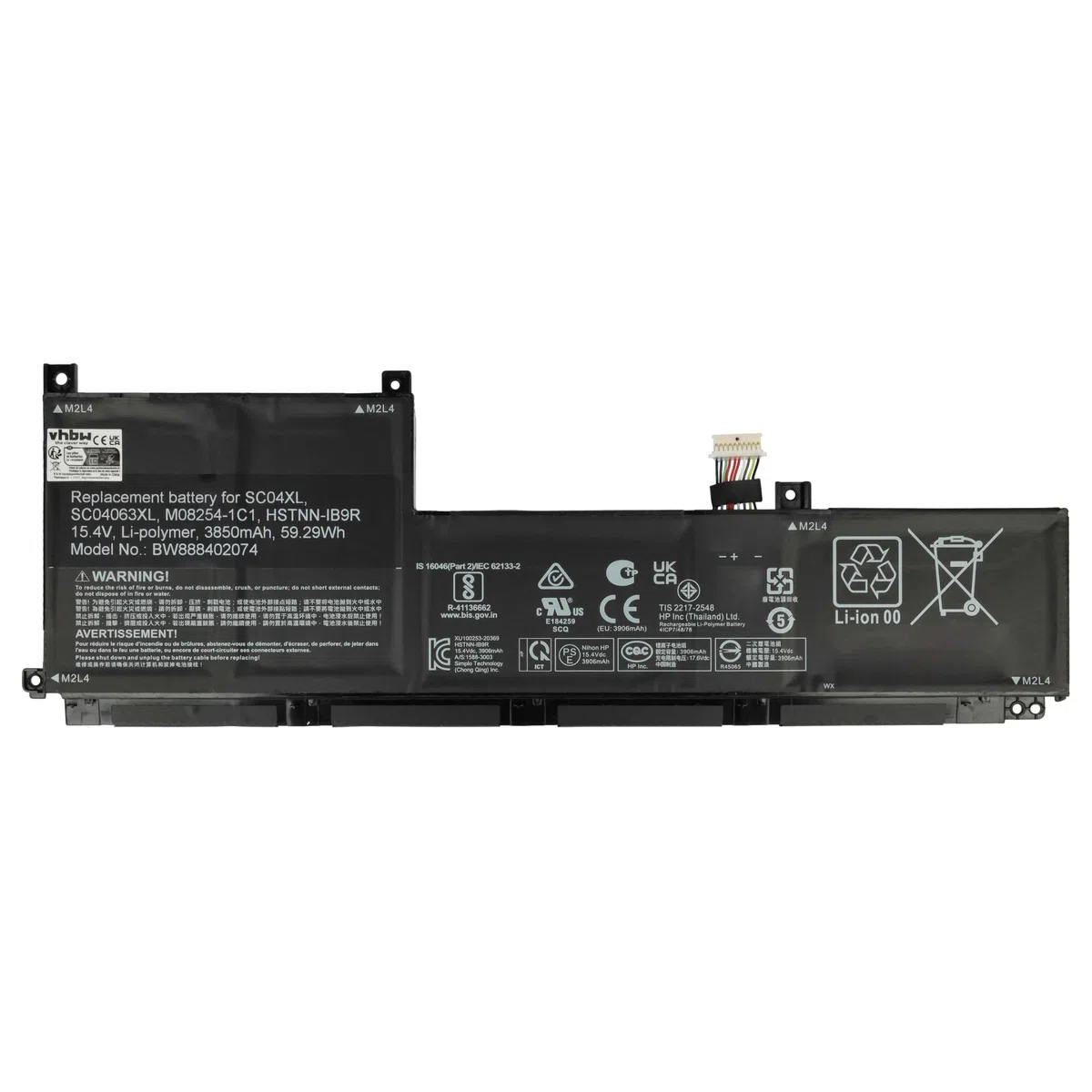 vhbw Bateria zamienna do HP HSTNN-IB9R, M08254-1C1, SC04063XL, SC04XL do notebooka (3850 mAh, 15,4 V, litowo-polimerowa)