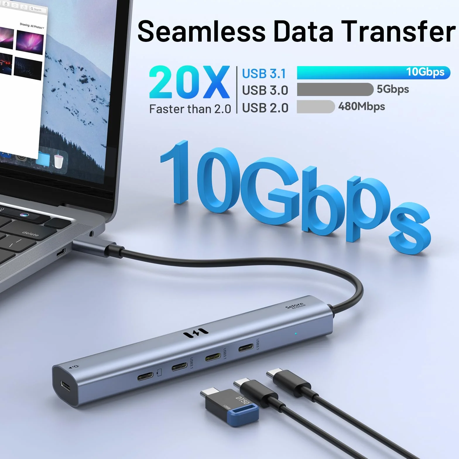 Koncentrator wideo USB C, typ C, 10 Gb/s, 5 w 1, koncentrator USB C, adapter z wyświetlaczem USB C 4K, 60 Hz i 10 Gb/s, 3 porty danych USB 3.1 Gen2, 100 W PD do MacBooka Pro/Air M2 M1, Dell, HP