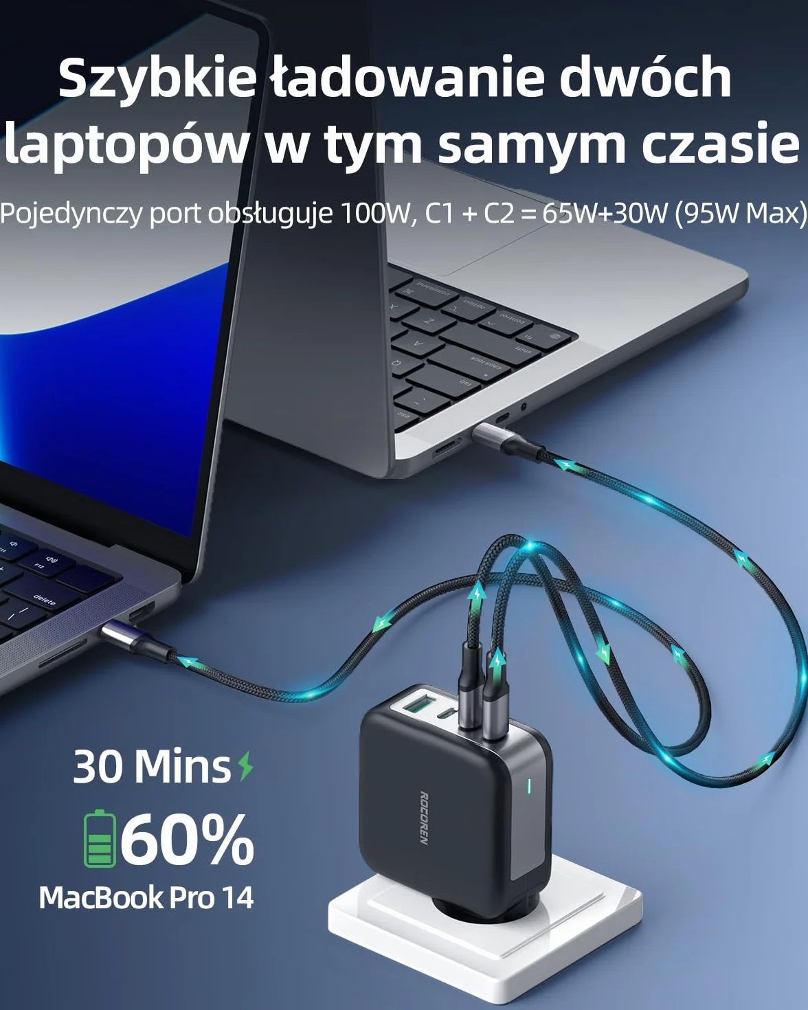Rocoren 100W Ładowarka USB C 4 Portowa PD3.0 QC5.0 PPS GaN5