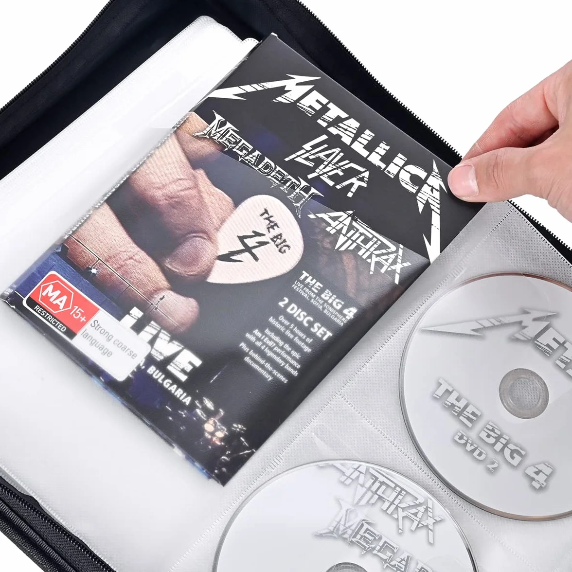 LIOVODE Etui na DVD 200 DVD i 100 broszur, przechowywanie płyt CD, organizer na media, czarny portfel do domu i samochodu