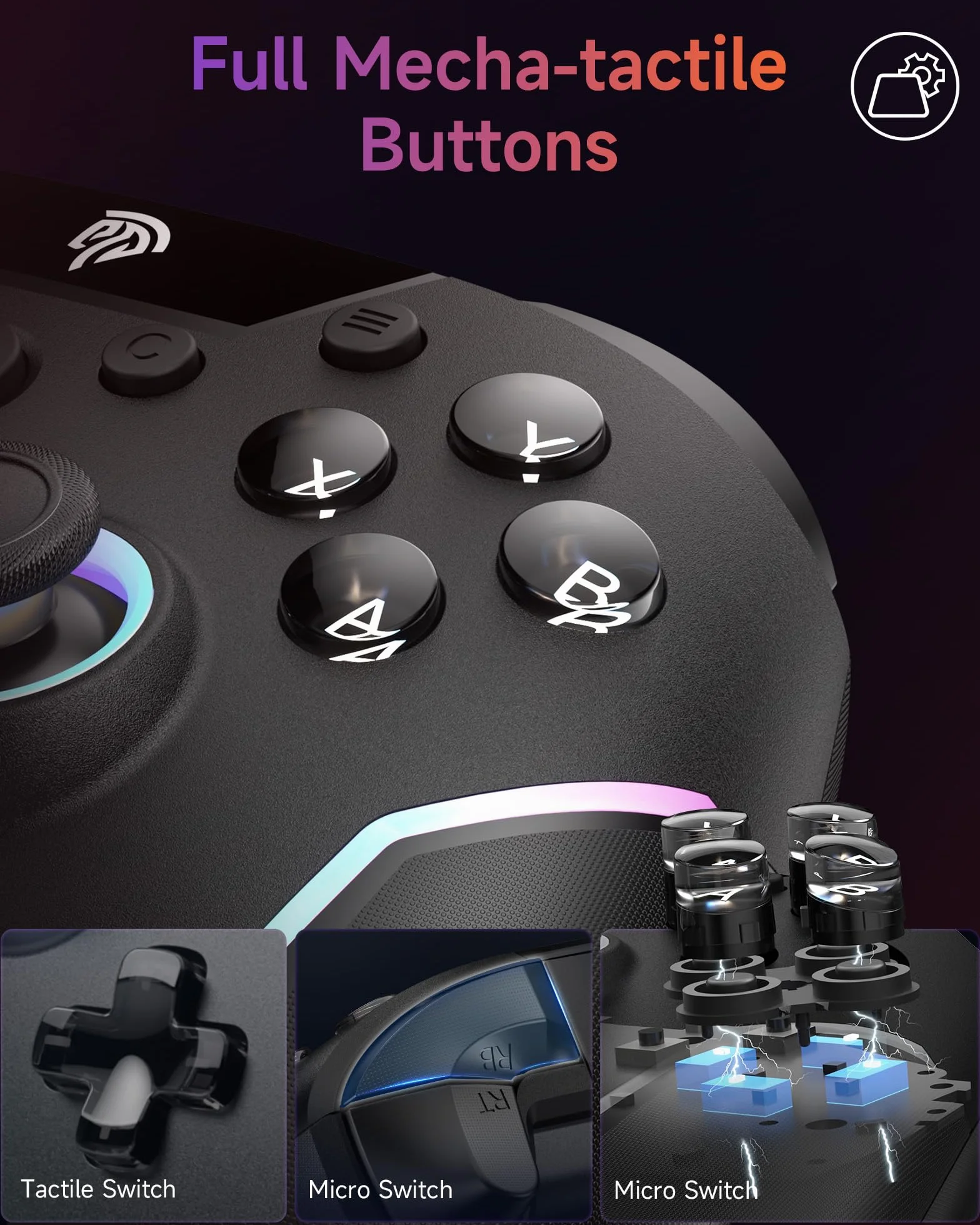 EasySMX X20 bezprzewodowy kontroler PC z RGB, Trigger Hall 2 w 1, zdejmowany joystick hall, mechaniczne przyciski - akumulator 1000 mAh, kompatybilny z komputerem / przełącznikiem/telefonem komórkowym