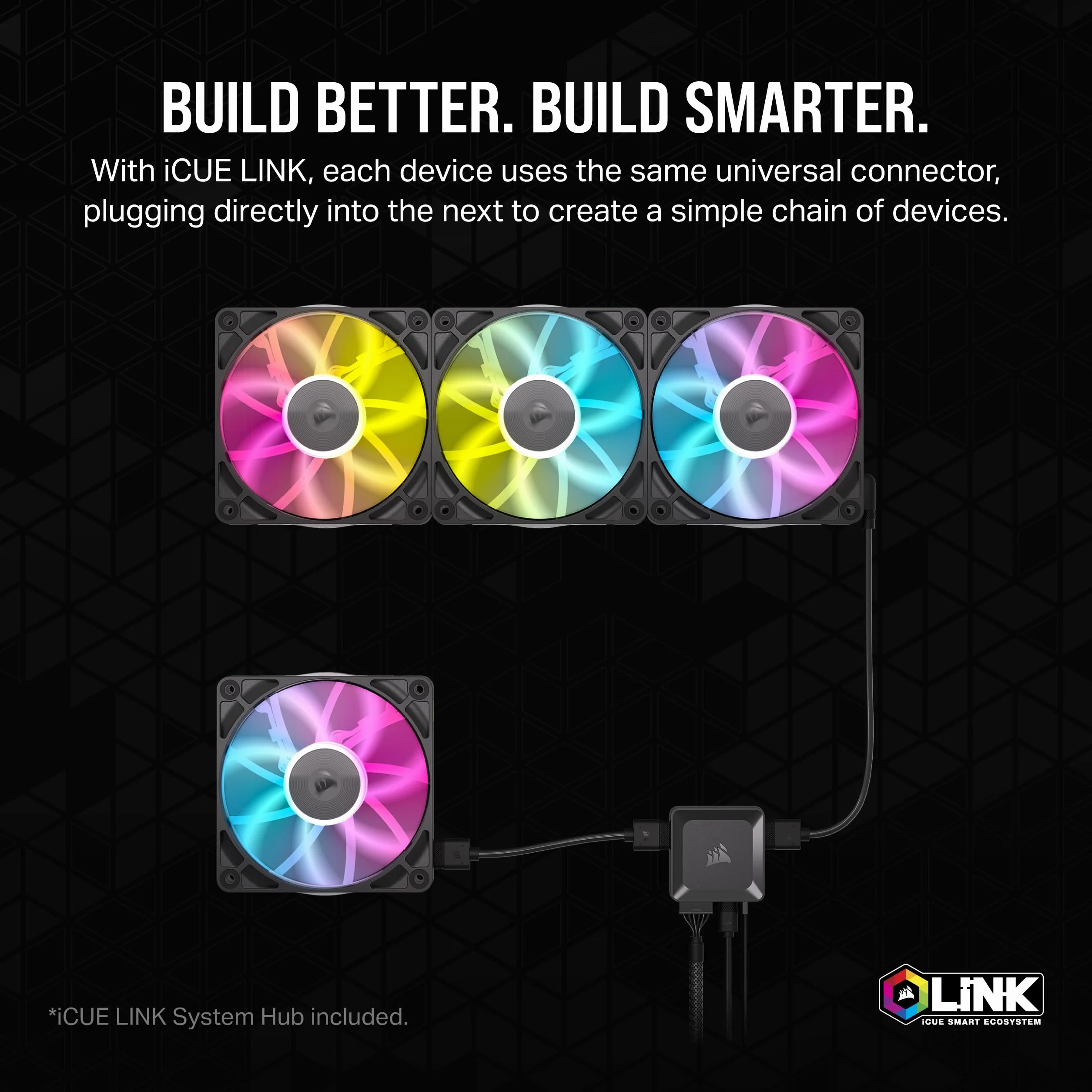 CORSAIR iCUE LINK RX140 RGB 140 mm PWM Wentylatory z Koncentratorem Systemowym iCUE LINK - Magnetyczne Łożysko Kopułkowe - PDwupak - Czarny