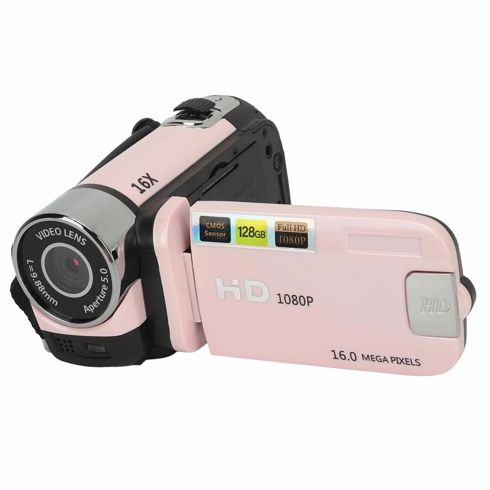 Aparat Cyfrowy HD 1080P, Kamera Wideo do Vlogowania z 16-krotnym Zoomem i 2,4-calowym Obrotowym Ekranem do Robienia zdjęć, Przenośna Kamera do Selfie 16 MP ze światłem (PINK)