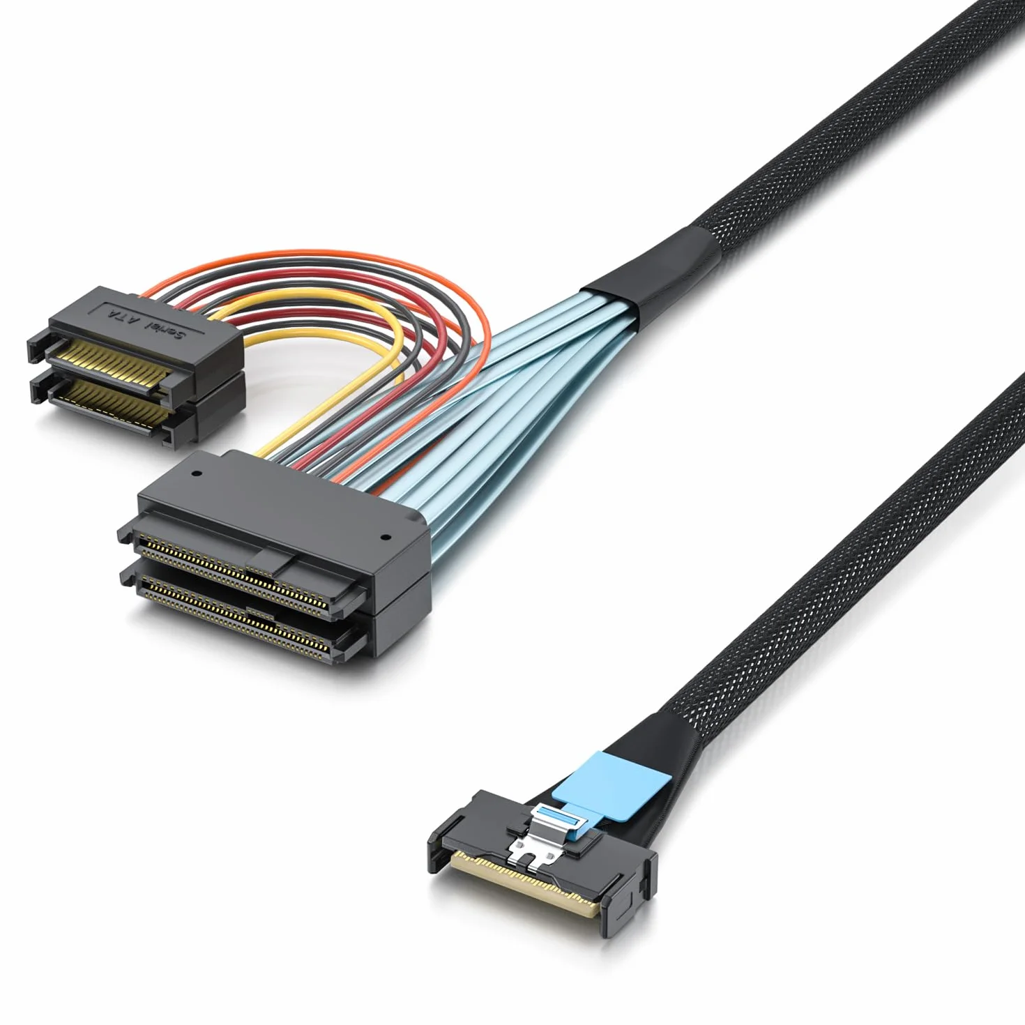 10Gtek PCIe GEN5 MCIO 8X SFF-TA-1016 do 2 x U.2 SFF-8639 z 15-pinową mocą SATA, 0,75m (2,46 cala)