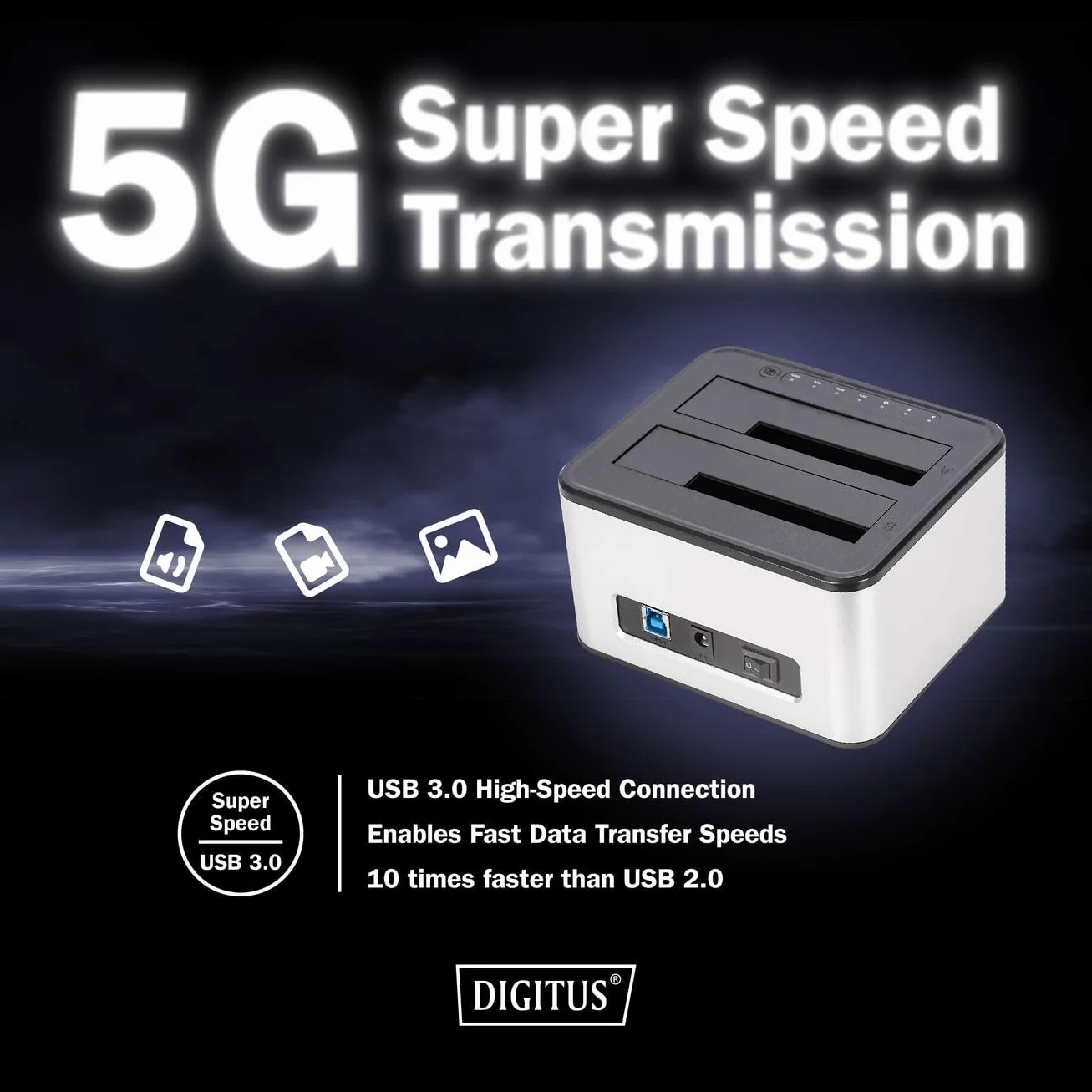 DIGITUS DA-71540-2 - Stacja dokująca z dwoma dyskami twardymi SATA - USB 3.0 - dla dysków SSD i twardych 2,5„/3,5” - SATA 3 - z funkcją klonowania - Plug & Play - Szary