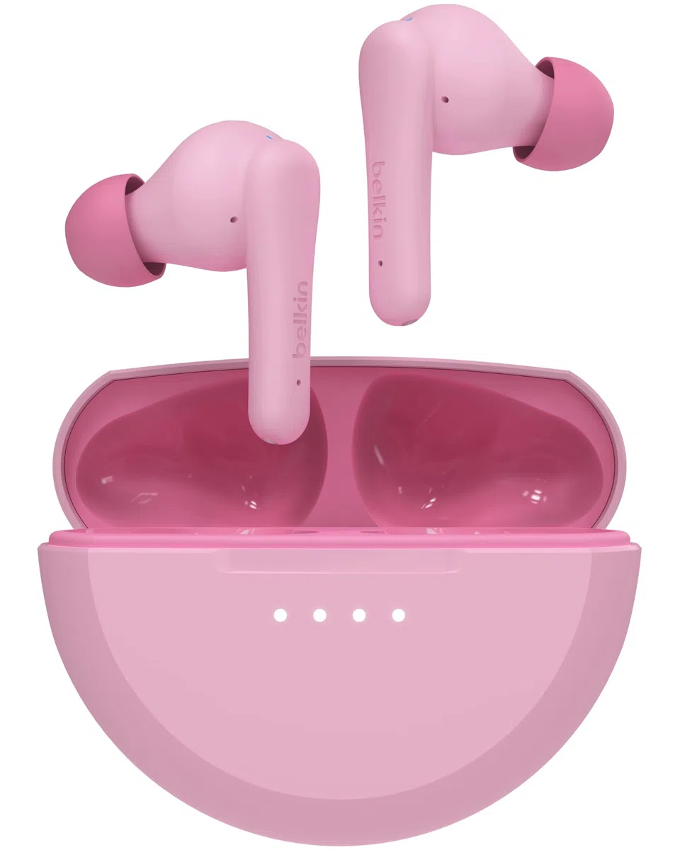 Słuchawki Douszne Bluetooth Dla Dzieci Belkin Soundform Nano 2 Z Wbudowanym Mikrofonem, 28 H Pracy Na Baterii, Bezpieczna Głośność 85 Db, Wodoodporność Ipx5 – Do Iphone'A, Ipada, Galaxy – Różowe