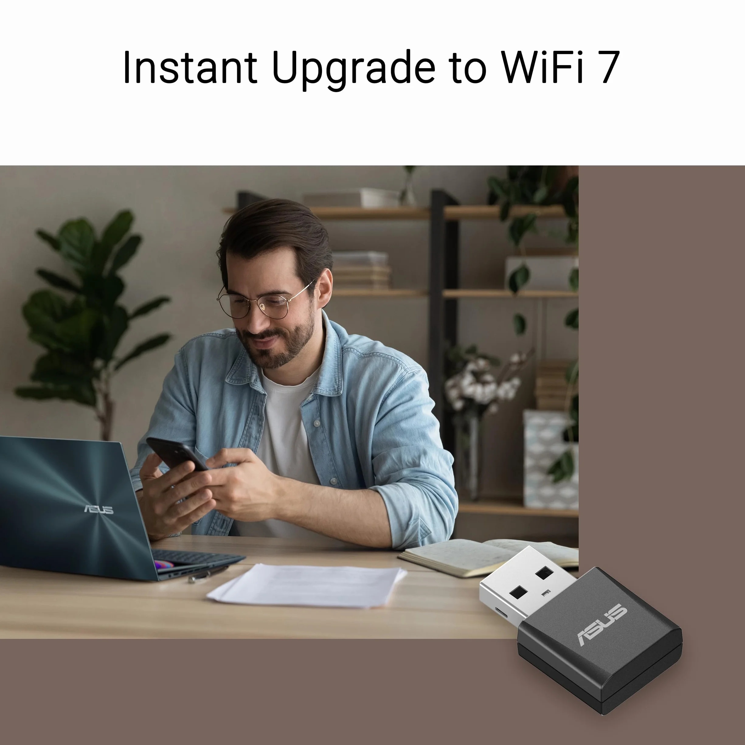 ASUS USB-BE92 Nano, adapter USB Tri Band BE6500 WiFi 7 (802.11be), pasmo 6 GHz, Plug and Play, kompatybilny z Windows 10 i 11, Advanced Network Security, idealny do gier i przesyłania strumieniowego