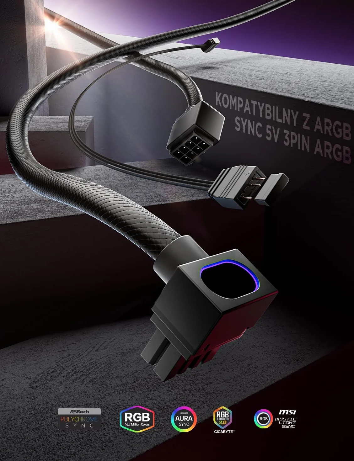 AsiaHorse Hydrus 8-Pin CPU Kabel przedłużający [TYLKO CPU], Kabel zasilający EPS 12V (NIE DLA GPU), 18AWG Sleeved, 5V 3-Pin ARGB Sync - Czarny