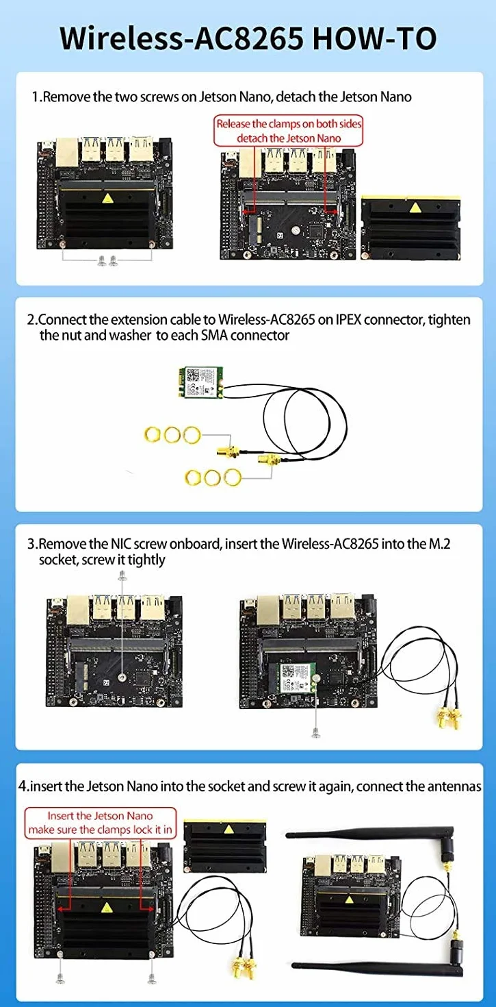 Waveshare AC8265 Wireless NIC for Jetson Orin Nano/NX/Nano 2.4G/5G WiFi Dual Mode Module