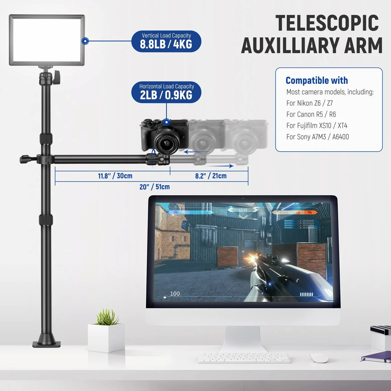NEEWER TL253A+DS001 statyw aparatu fotograficznego z 2 teleskopowymi wysięgnikami