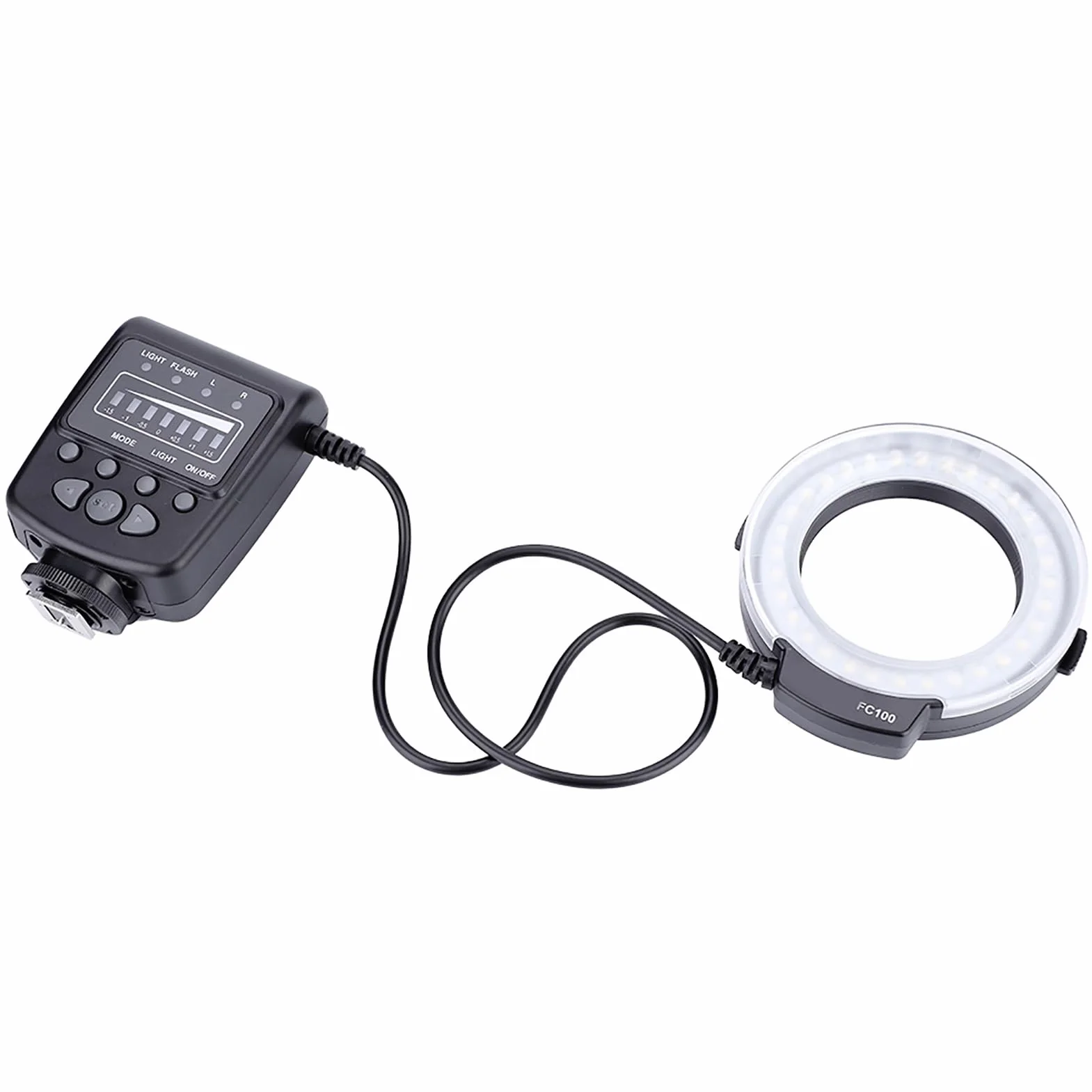 FC-100 Macro Universal LED flash ring, studyjna fotograficzna 5000K regulowana do 7 poziomów z pierścieniem adaptera 40,5 mm / 52 mm / 55 mm / 58 mm / 62 mm / 67 mm / 72 mm