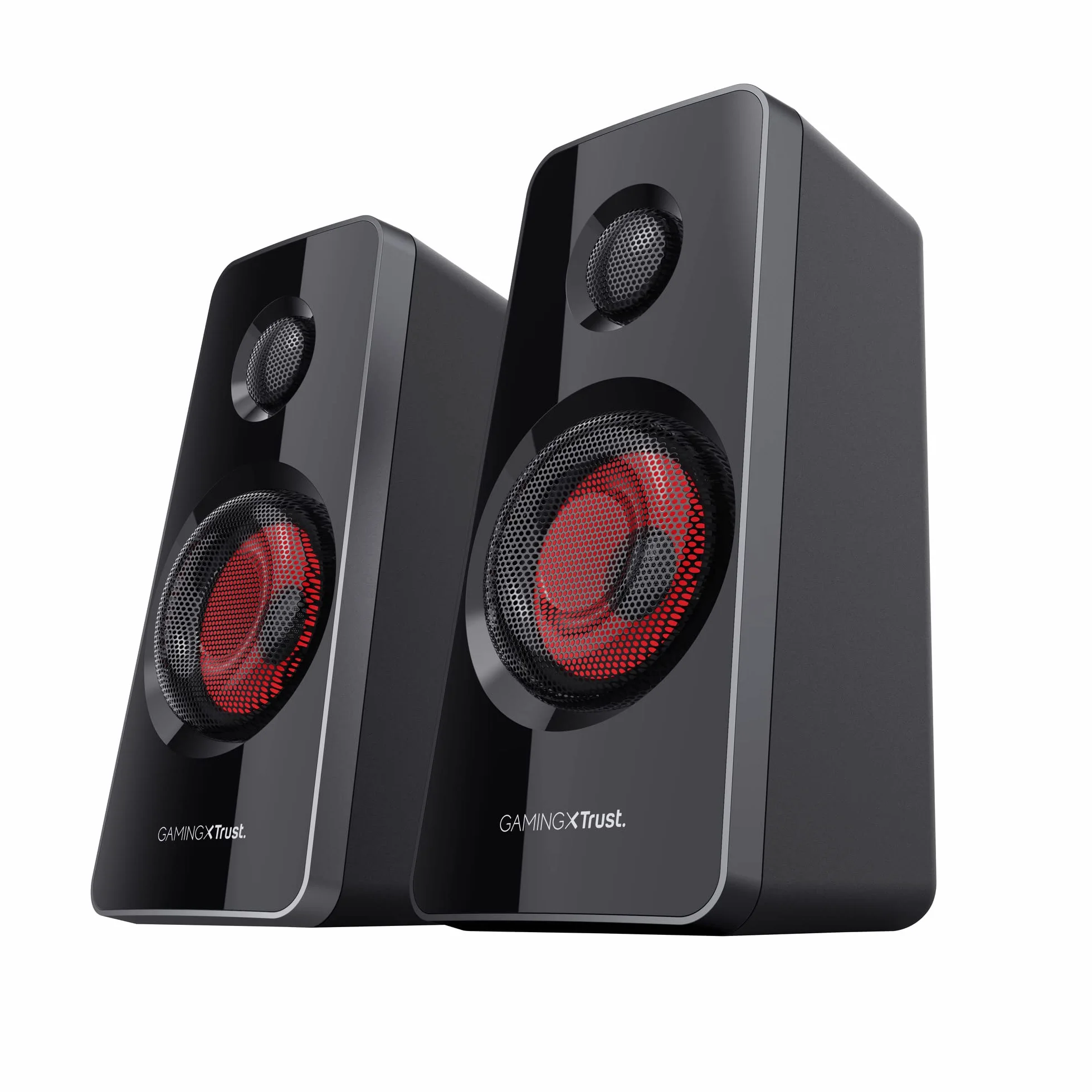 Trust Gaming GXT 38 Głośnik PC Gamer 2.1 z subwooferem, 120 W, inteligentne zarządzanie zasilaniem, regulacja głośności przewodowej, głośnik do komputerów PC i laptopa - czarny/czerwony