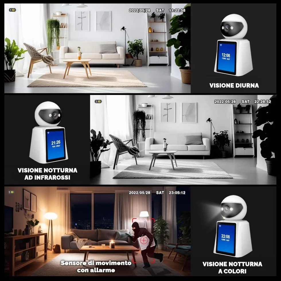 Kamera bezpieczeństwa HD 2,8" z dwukierunkową rozmową wideo, detekcją człowieka, podczerwienią, panoramiczna