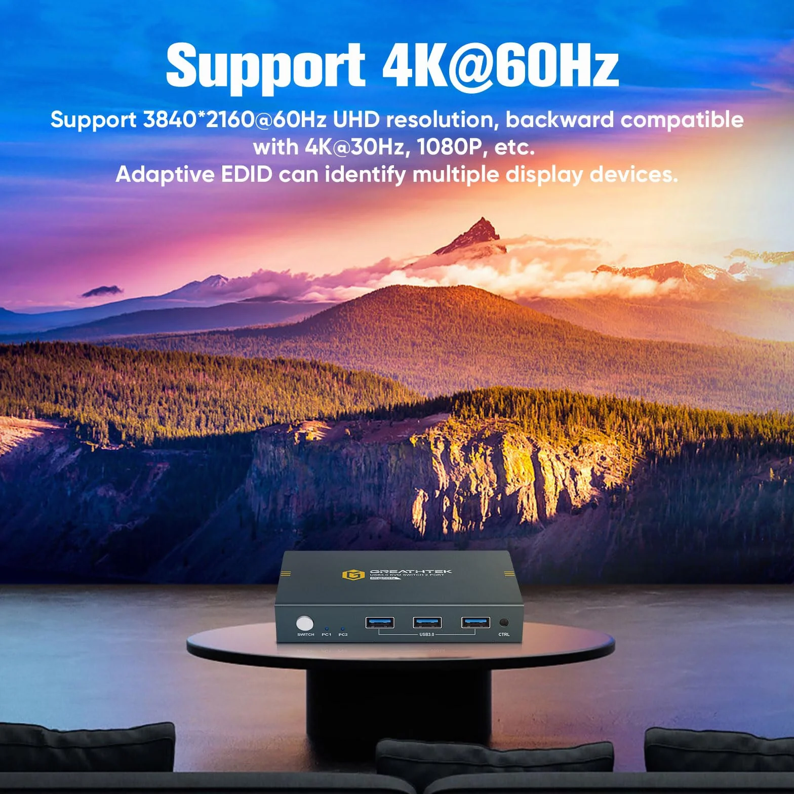Przełącznik usb 3.0 KVM HDMI 2 porty 4K 60 Hz, przełączniki KVM do 2 monitorów PC, 1 z 3 portami USB 3.0, HDMI2.0, HDCP2.2, obsługa funkcji EDID, w zestawie 2 kable