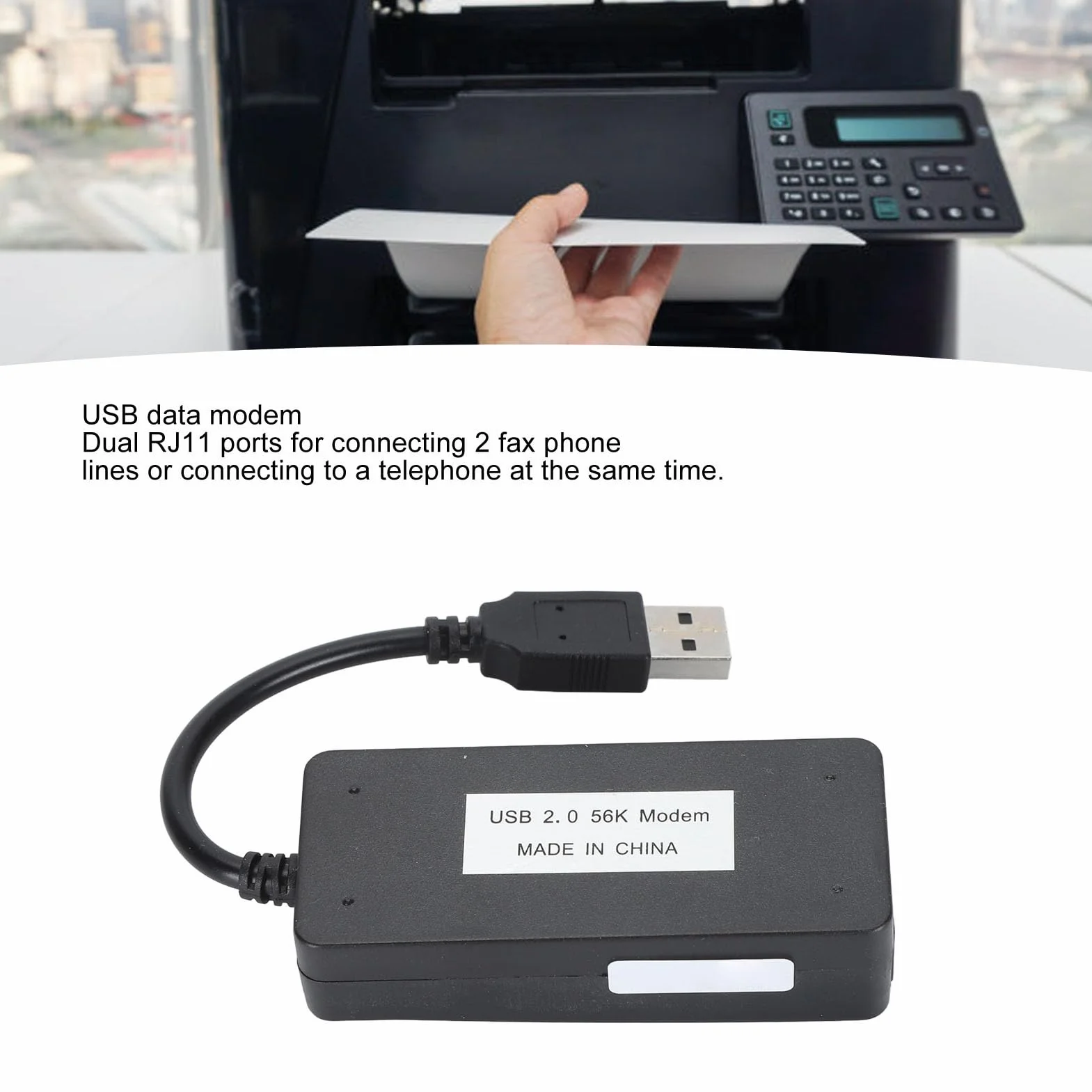Zewnętrzny Analogowy Faks-Modem USB V.90 56K Dial Up z Dwoma Portami RJ11, Gniazdem na Telefon, Obsługa Identyfikacji Dzwoniącego dla Komputera i Laptopa
