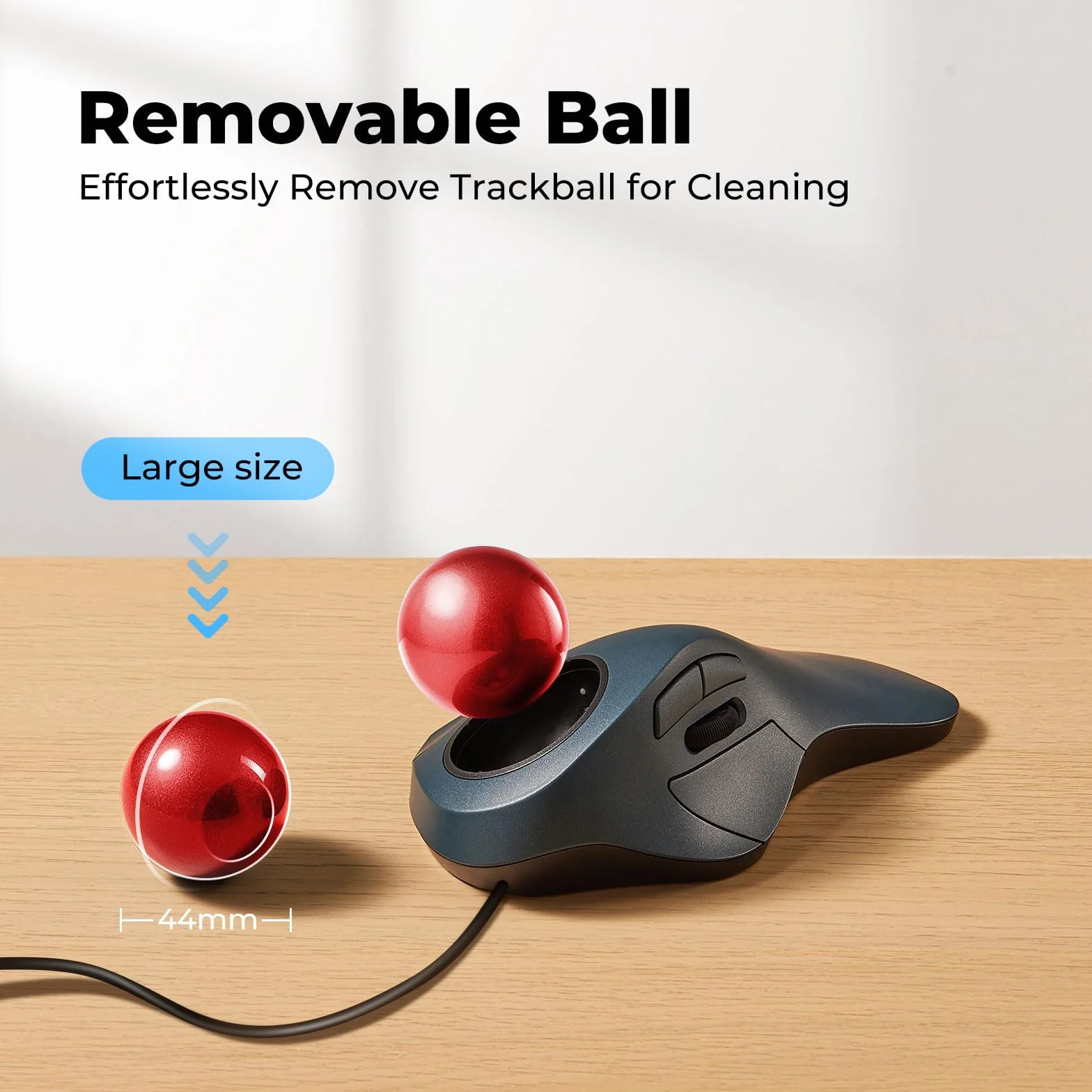 Przewodowa mysz Trackball, łatwe sterowanie palcem wskazującym, ergonomiczna wygodna konstrukcja zmniejsza obciążenie mięśni, precyzyjne i płynne śledzenie, kompatybilna z komputerami PC