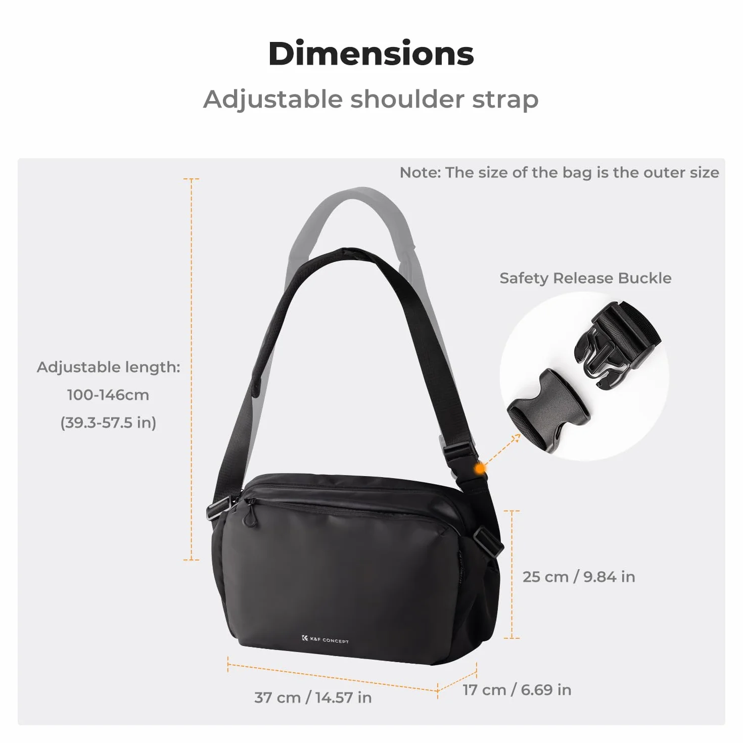 K&F Concept Plecak na aparat, torba na ramię, kwadratowa torba, kieszenie dla fotografów, etui na aparat fotograficzny, prostokątne, kompatybilny z Canon/Nikon/Sony/DJI Mavic (1, czarny, duży, rozmiar