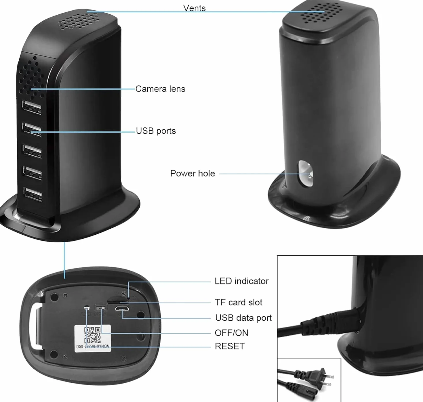 Ładowarka USB WiFi HD 1080P Ukryta 5 Portowa Kamera Szpiegowska, Bezprzewodowa wtyczka, Mini DV kamera do nadzoru domowego z wykrywaniem ruchu zdalne sterowanie widzeniem UE Nanny Home