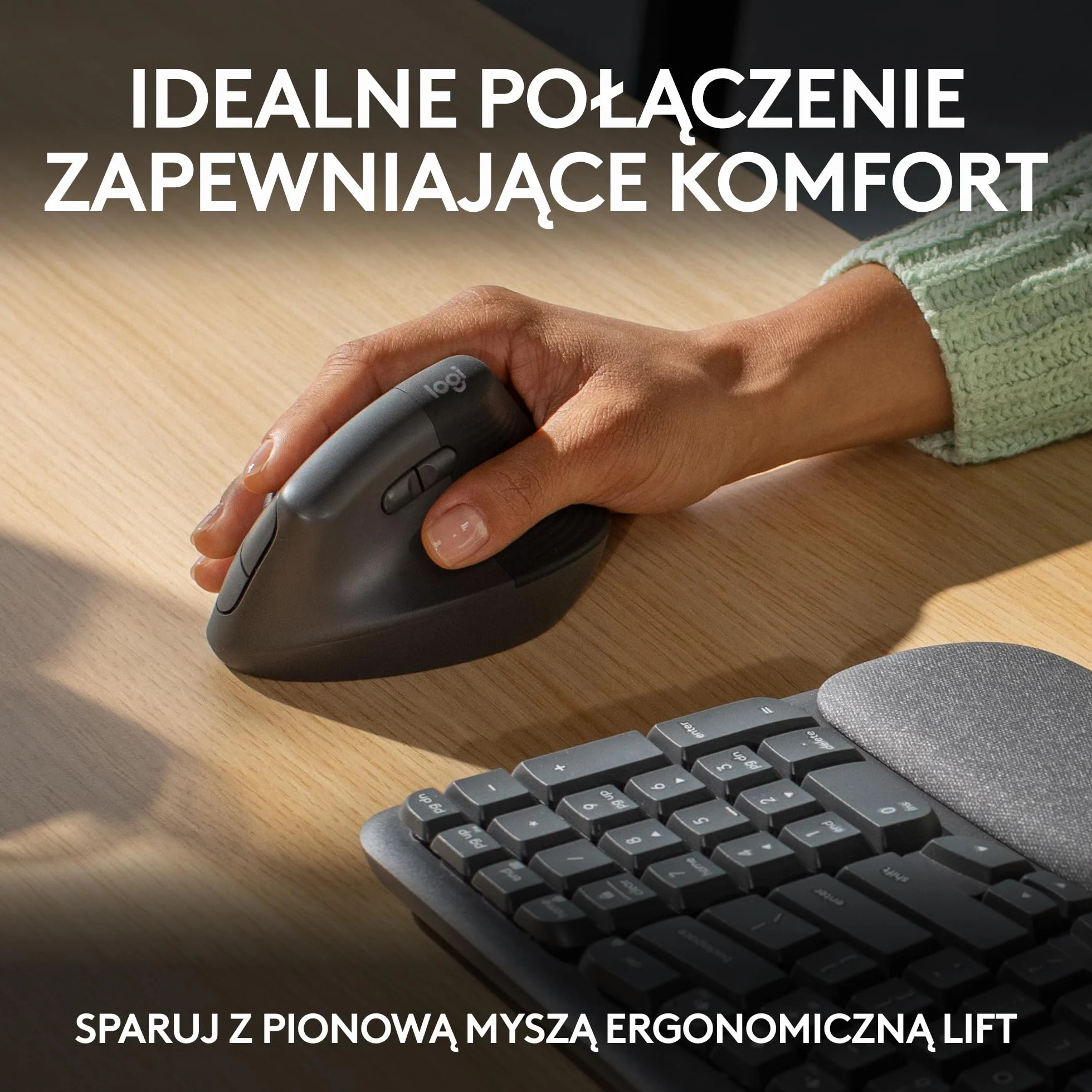 Logitech Wave Keys - bezprzewodowa klawiatura ergonomiczna z amortyzującą podpórką pod nadgarstki, wygodne naturalne pisanie, Easy-Switch, Bluetooth, odbiornik Logi Bolt, Windows/Mac, US INT'Ll,Grafit