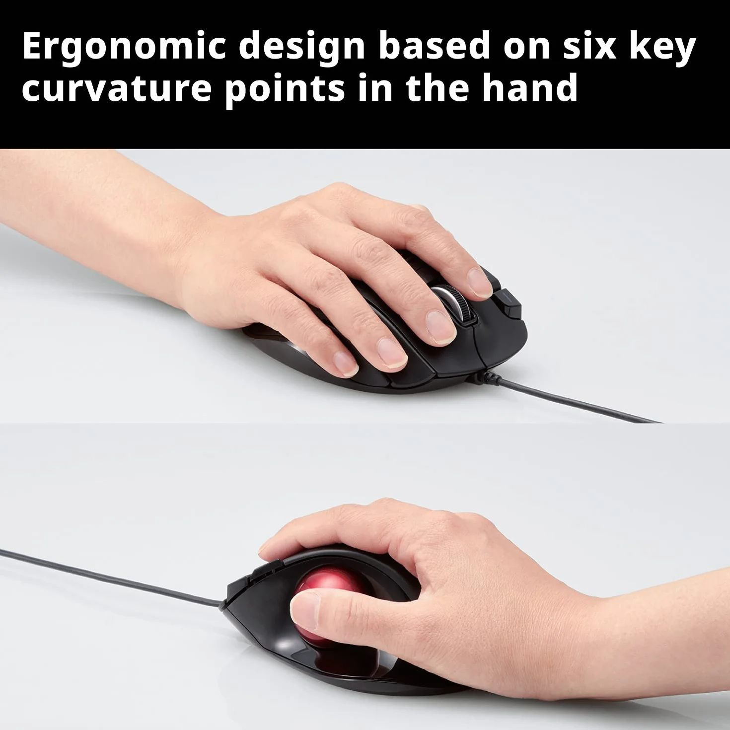 Elecom EX-G Trackball mysz przewodowa, sterowanie kciukiem, 5 przycisków, optyczny czujnik, czerwona, Windows 11, macOS (M-XT2URBK-G)