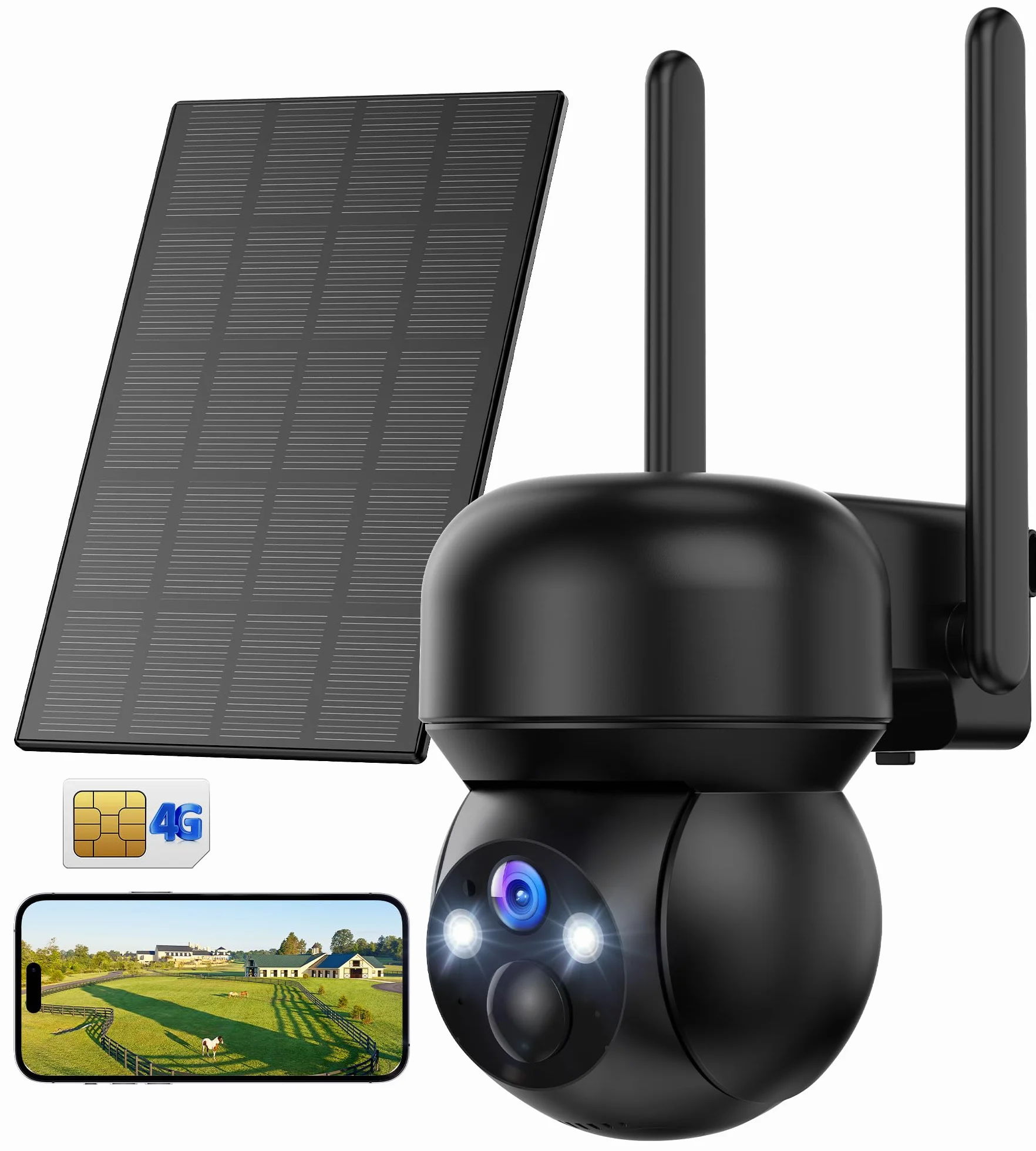 Kamera monitoringowa 4G LTE 2K z baterią solarną, zewnętrzna IP bez Wi-Fi, obracana 336°/90°, detekcja ruchu