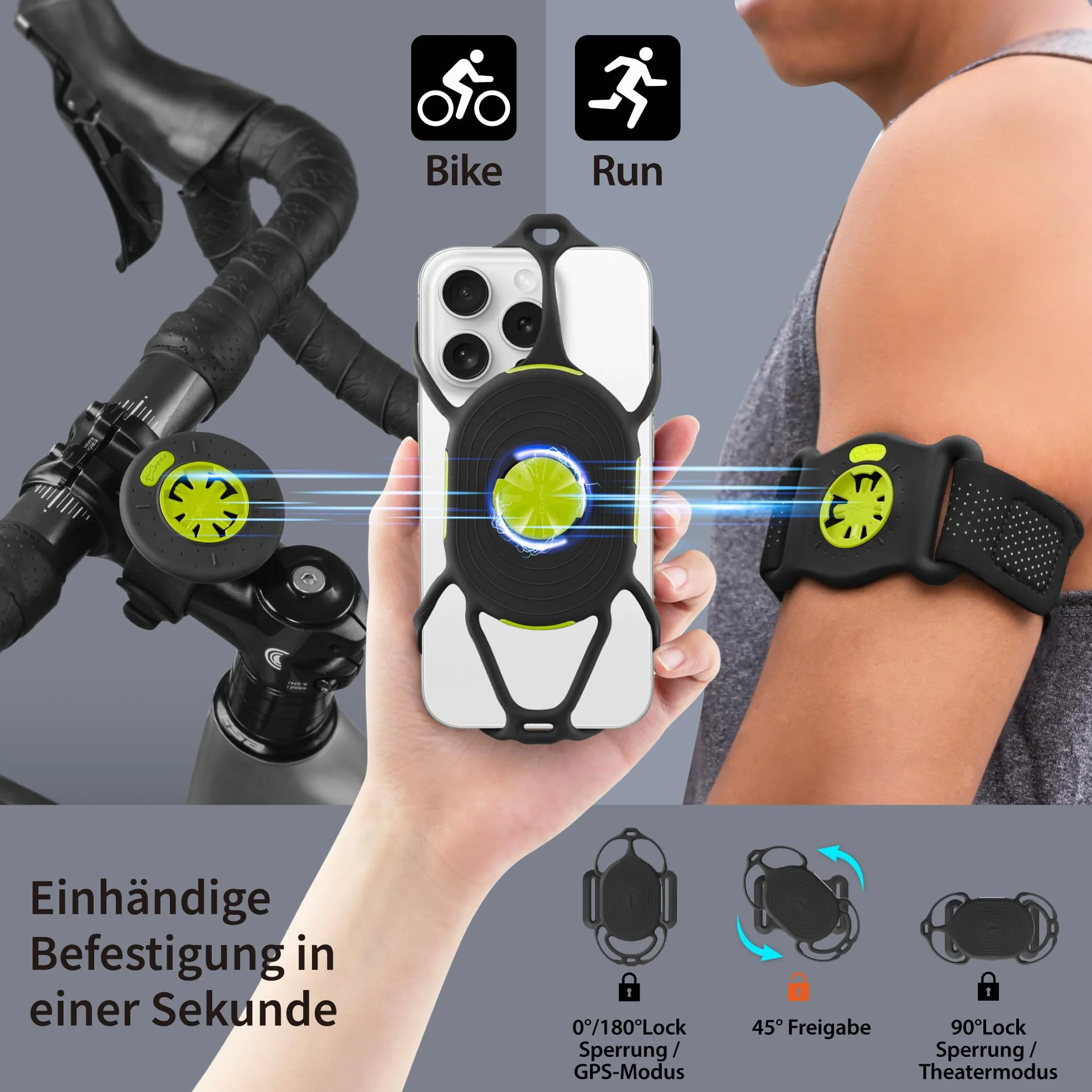 Bone Run and Bike Tie Connect Kit 2 magnetyczne, obracane o 360° szybkozłączki 2 w 1, uchwyty na telefon komórkowy do joggingu, jazdy na rowerze, uniwersalna, sportowa bransoletka, uchwyt na rower