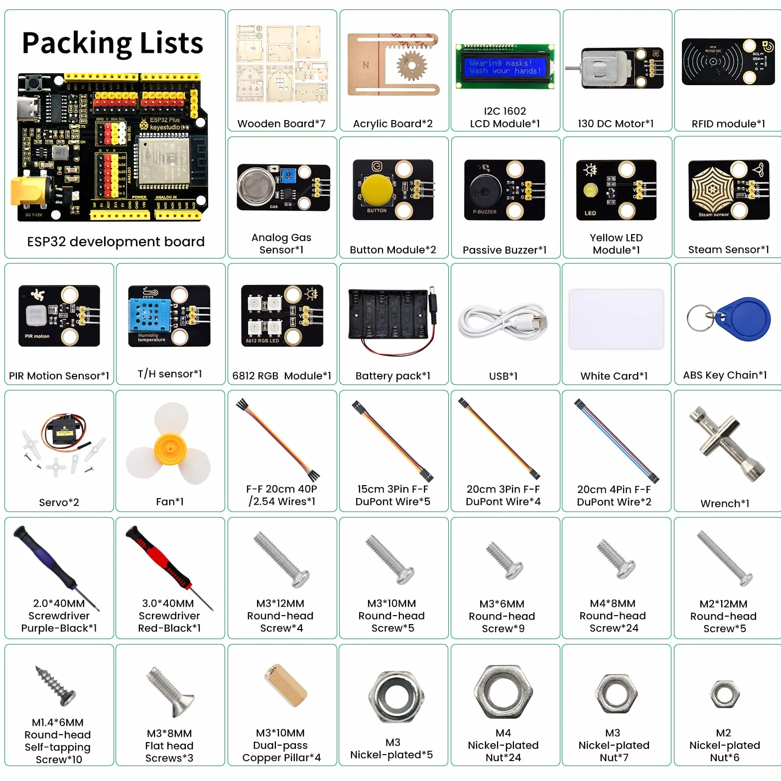 KEYESTUDIO ESP32 Zestaw inteligentnego domu IoT Kompatybilny z Arduino IDE, z płytą ESP32, Python C, Musical Project itp. Samouczek online 13 funkcji