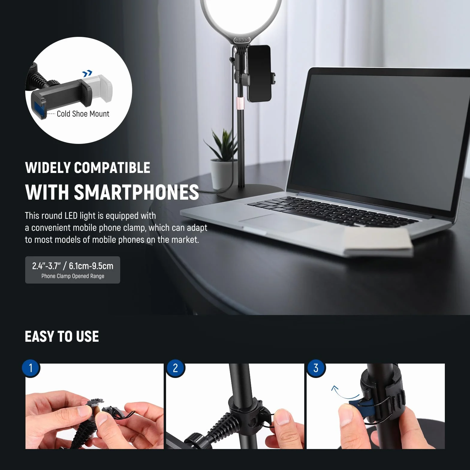 NEEWER Basics 10,5" lampka na biurko w stojak/uchwyt na telefon/timer, Full Screen 15 W przyciemniany panel LED do selfie oświetlenie do nagrywania iPhone streaming, laptopa, kamera internetowa, wideo