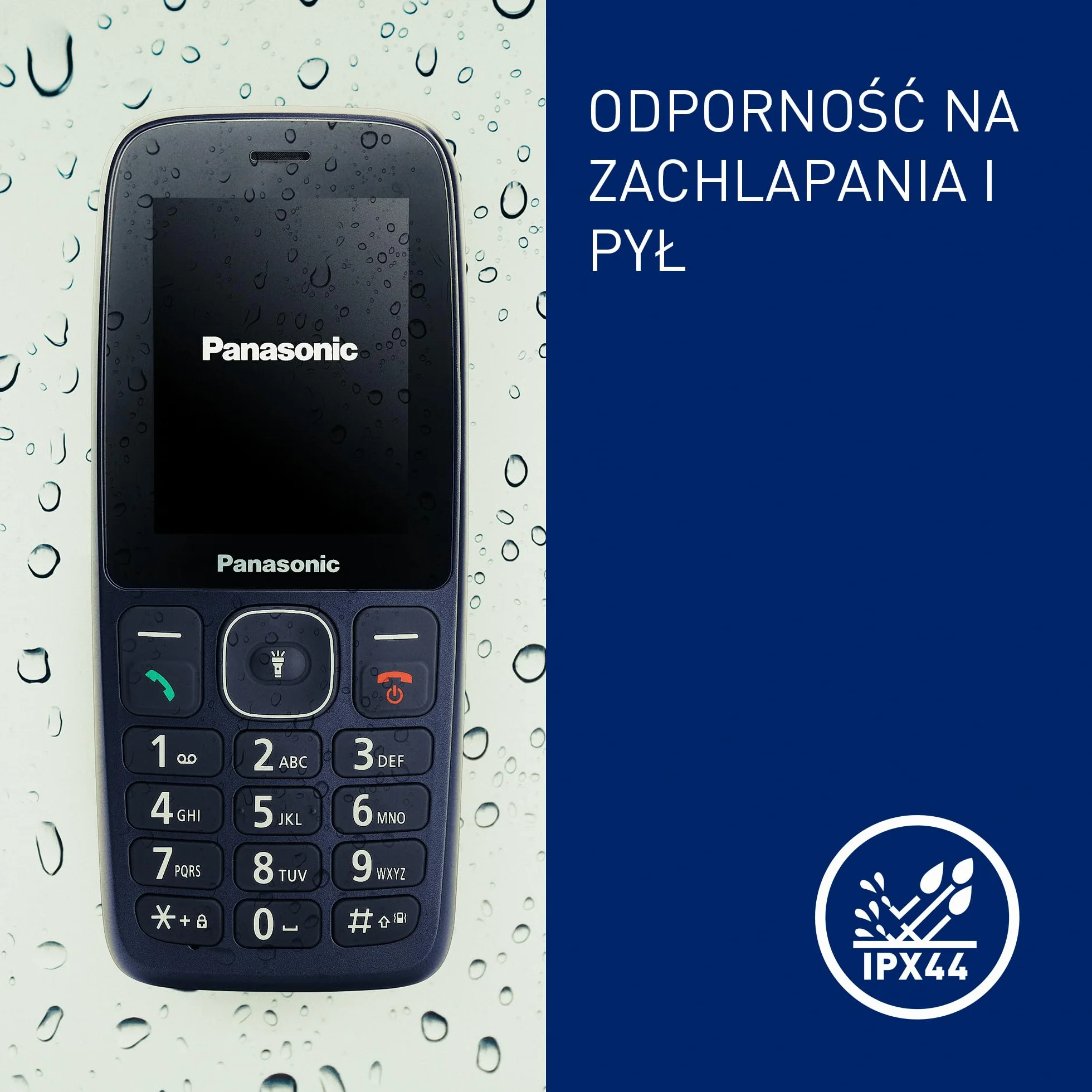 Panasonic KX-TF400EXC Łatwy w Użyciu Klasyczny Telefon 4 G VoLTE, 280 Godzin Czuwania, Ładowanie USB-C, Wyświetlacz 2,4 Cala, Bluetooth, Latarka LED, Aparat, Wodoodporność IP44, Niebieski