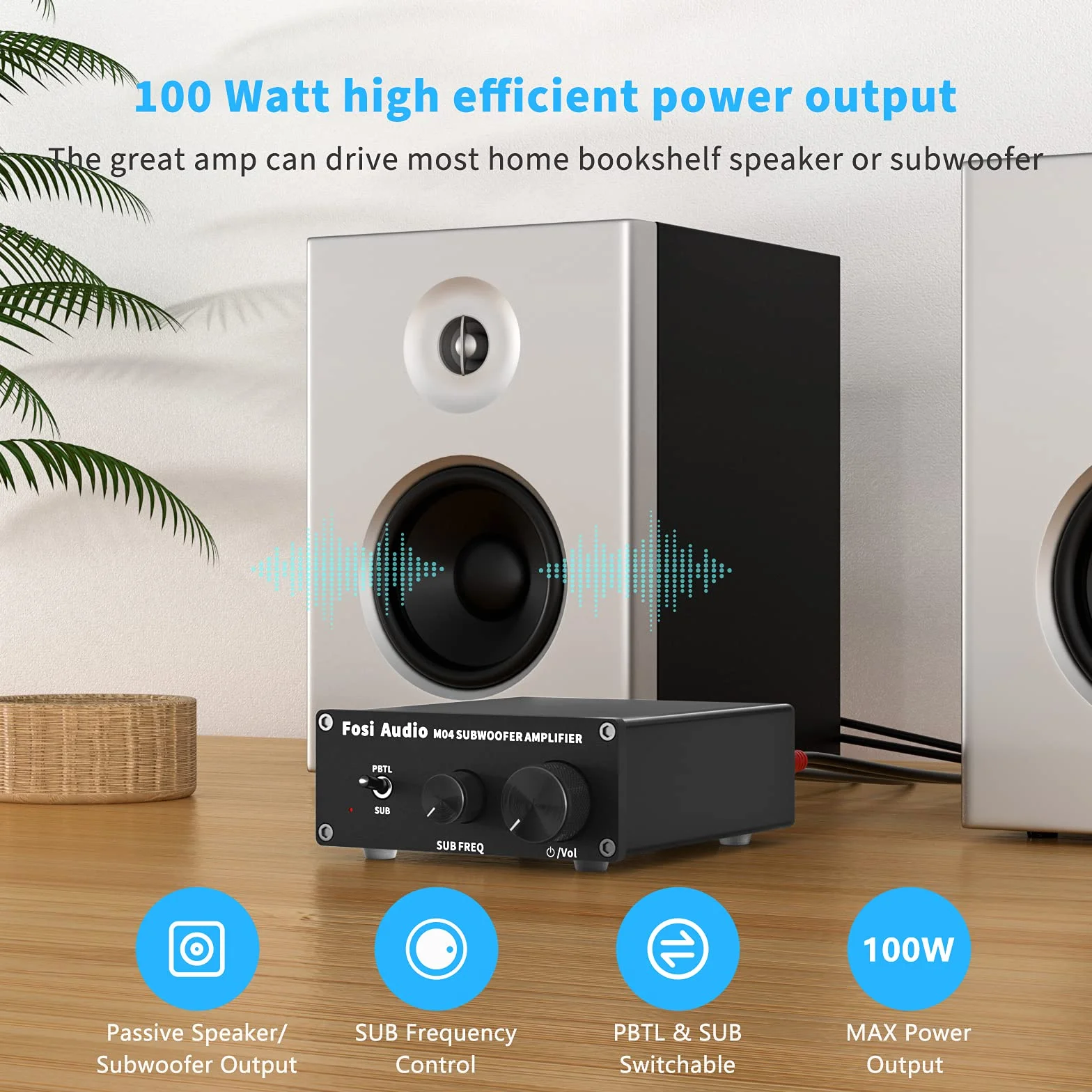 Fosi Audio Wzmacniacz subwoofera M04 100 W TPA3116 mini monokanałowy wzmacniacz subwoofera klasa D