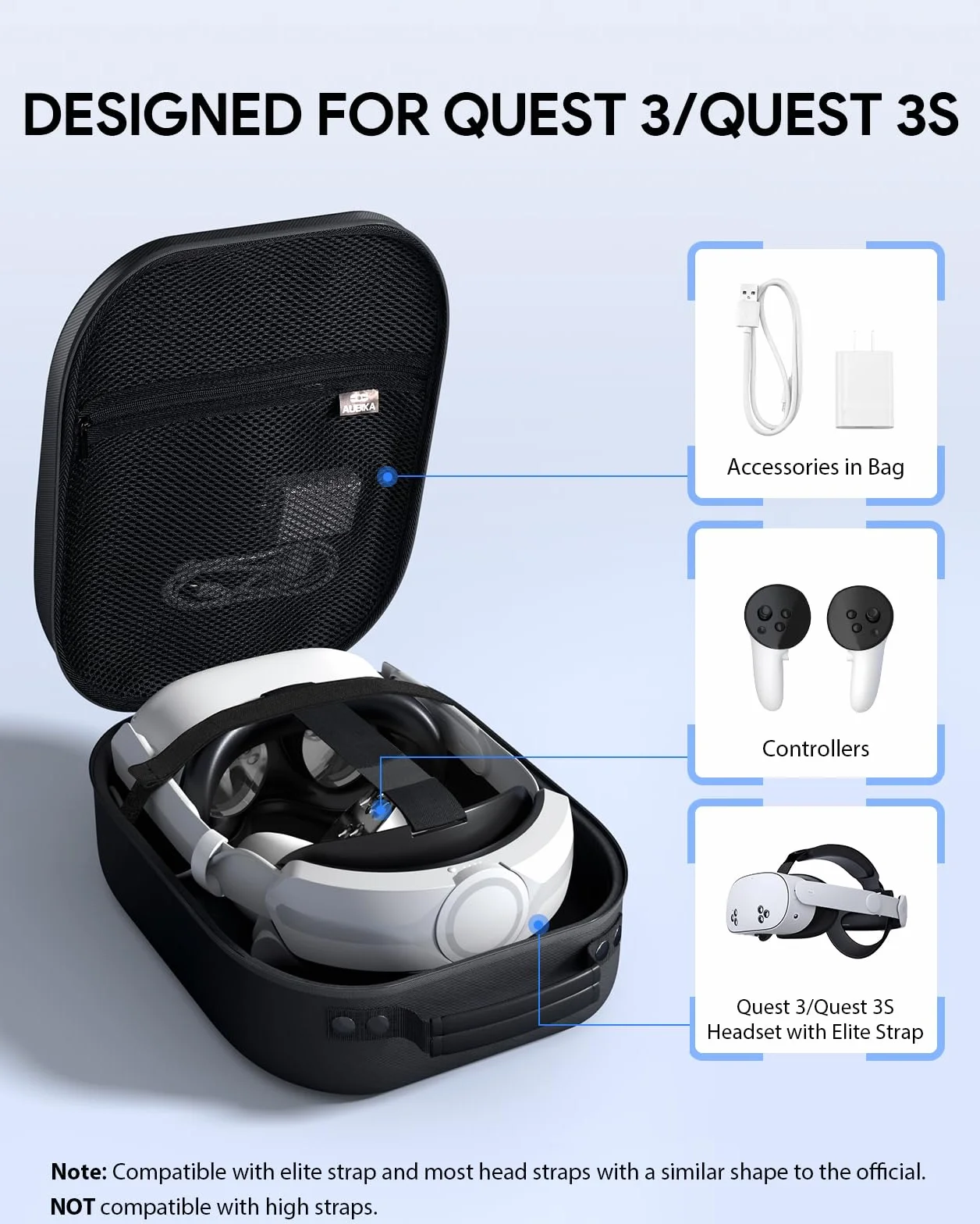 Twardy futerał do Meta/Oculus Quest 2, Czarny, 31.00 × 22.00 × 13.50 cm, Kompatybilny z Meta Quest 3 / Oculus Quest 2 i 1 i Pro/Pico 4