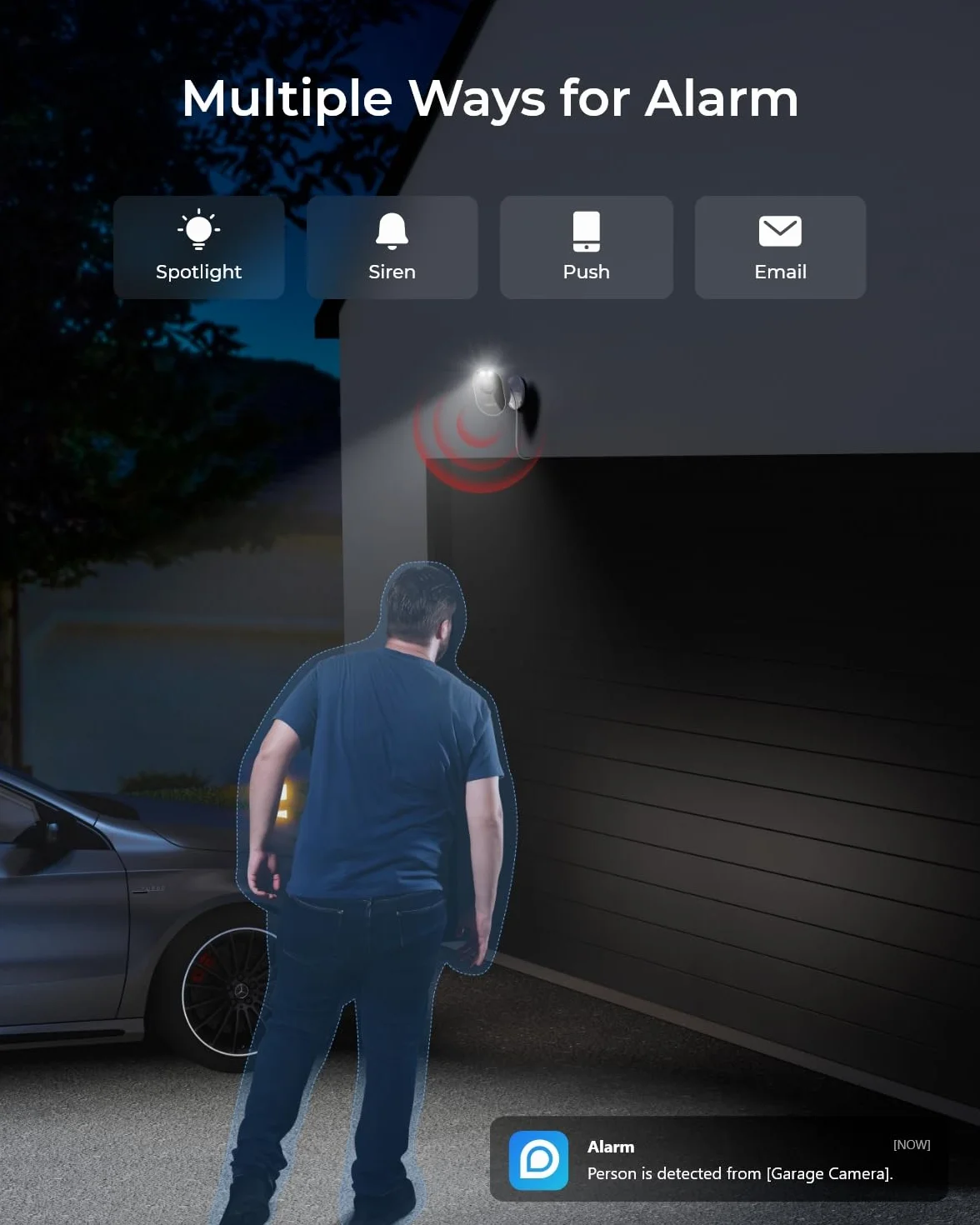 Reolink Lumus, Ulepszona zewnętrzna kamera bezpieczeństwa 2K 4MP z reflektorami, dwuzakresowa kamera WiFi 2,4/5 GHz, inteligentne wykrywanie osób/pojazdów/zwierząt z natychmiastowymi alertami
