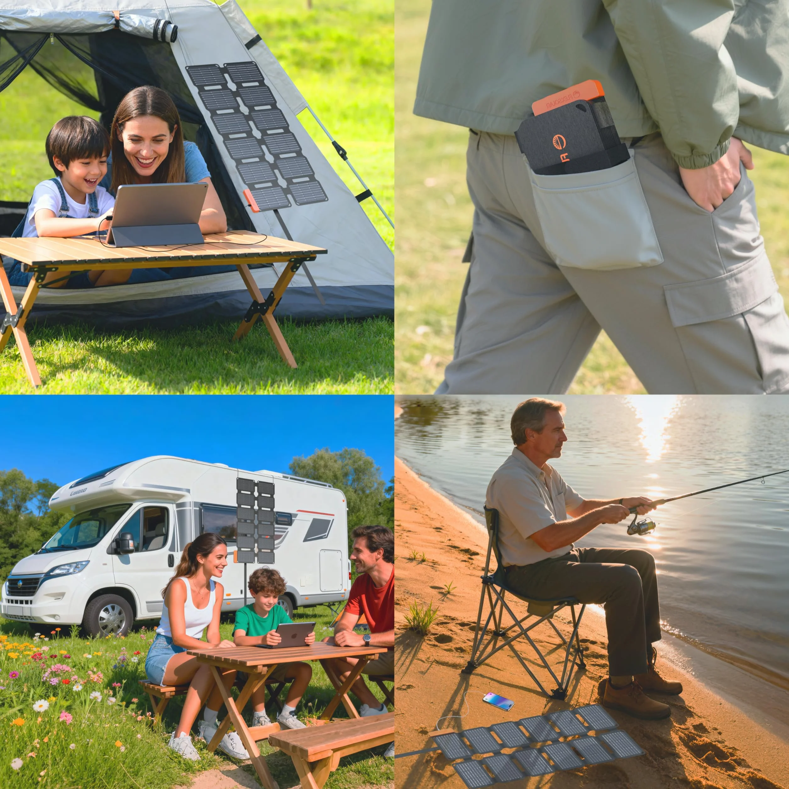 Flexsolar Mini składana ładowarka solarna 36 W, wodoszczelny, panel słoneczny z filmu E, USB-A/USB-C/DC