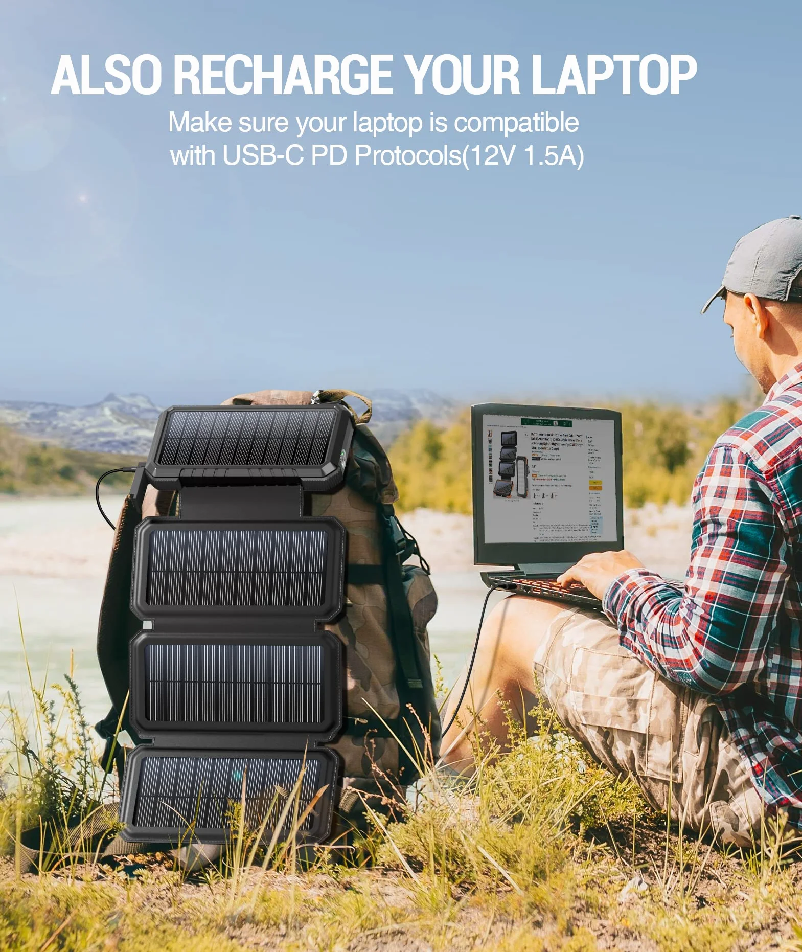 BLAVOR 20000mAh Solar Power Bank Mobile Mobile Mobile Przenośna ładowarka solarna ze składanymi panelami słonecznymi PD 18 W Szybkie ładowanie Banki zasilania do telefonów komórkowych USB