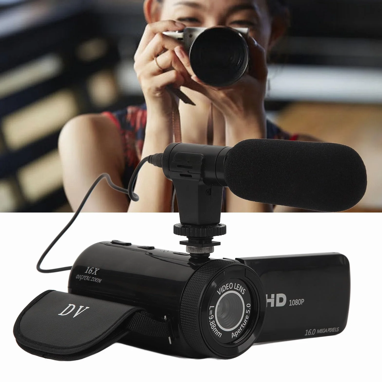 Annadue Kamera wideo Full HD 1080p 16 MP zoom 16x z ekranem dotykowym IPS 6.1 cm do YouTube