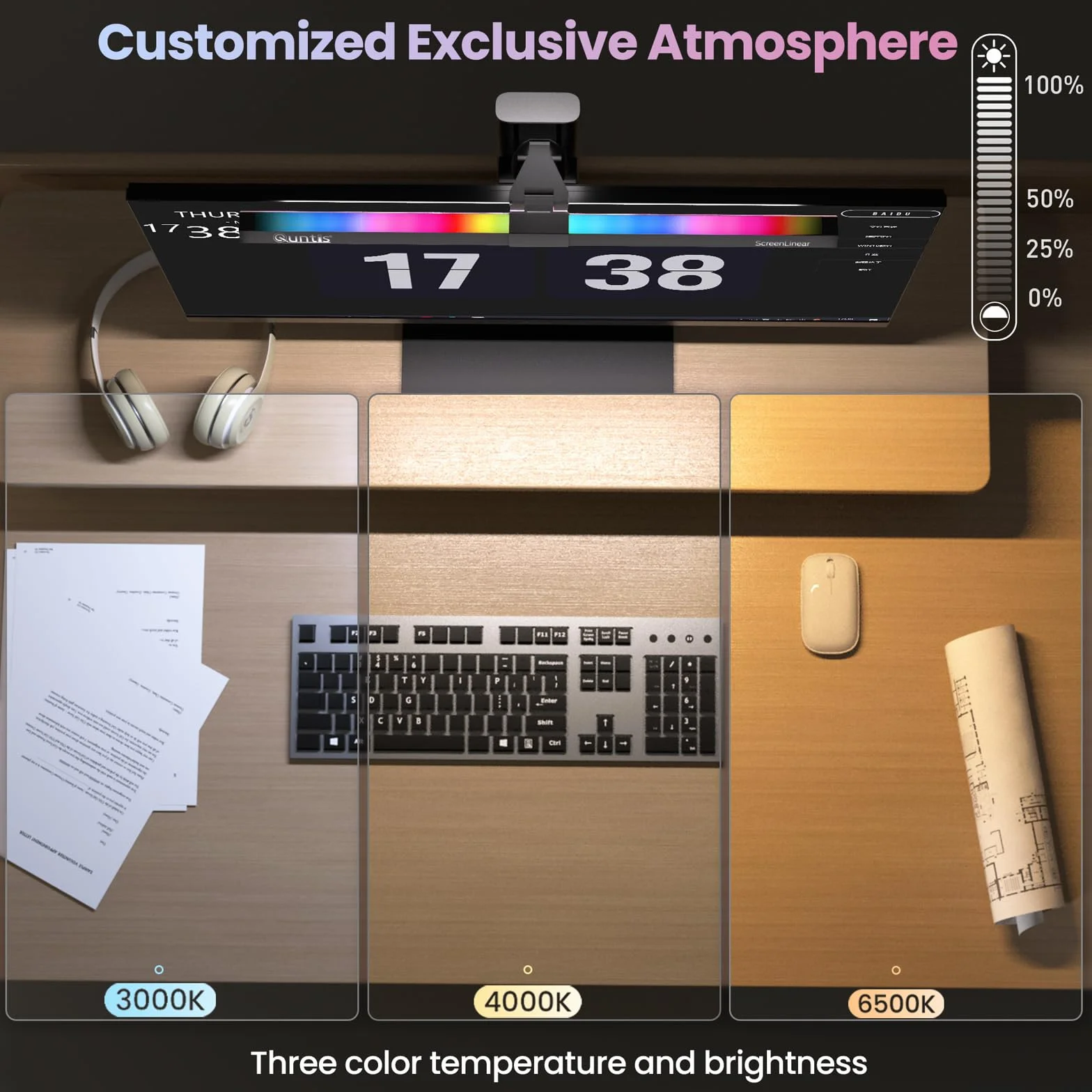 Quntis Lampa do monitora komputerowego z dekoracyjnym podświetleniem RGB, monitor Light Bar z funkcją Touch Control, światło anty-niebieskie, lampa do monitora USB z regulacją temperatury barwowej