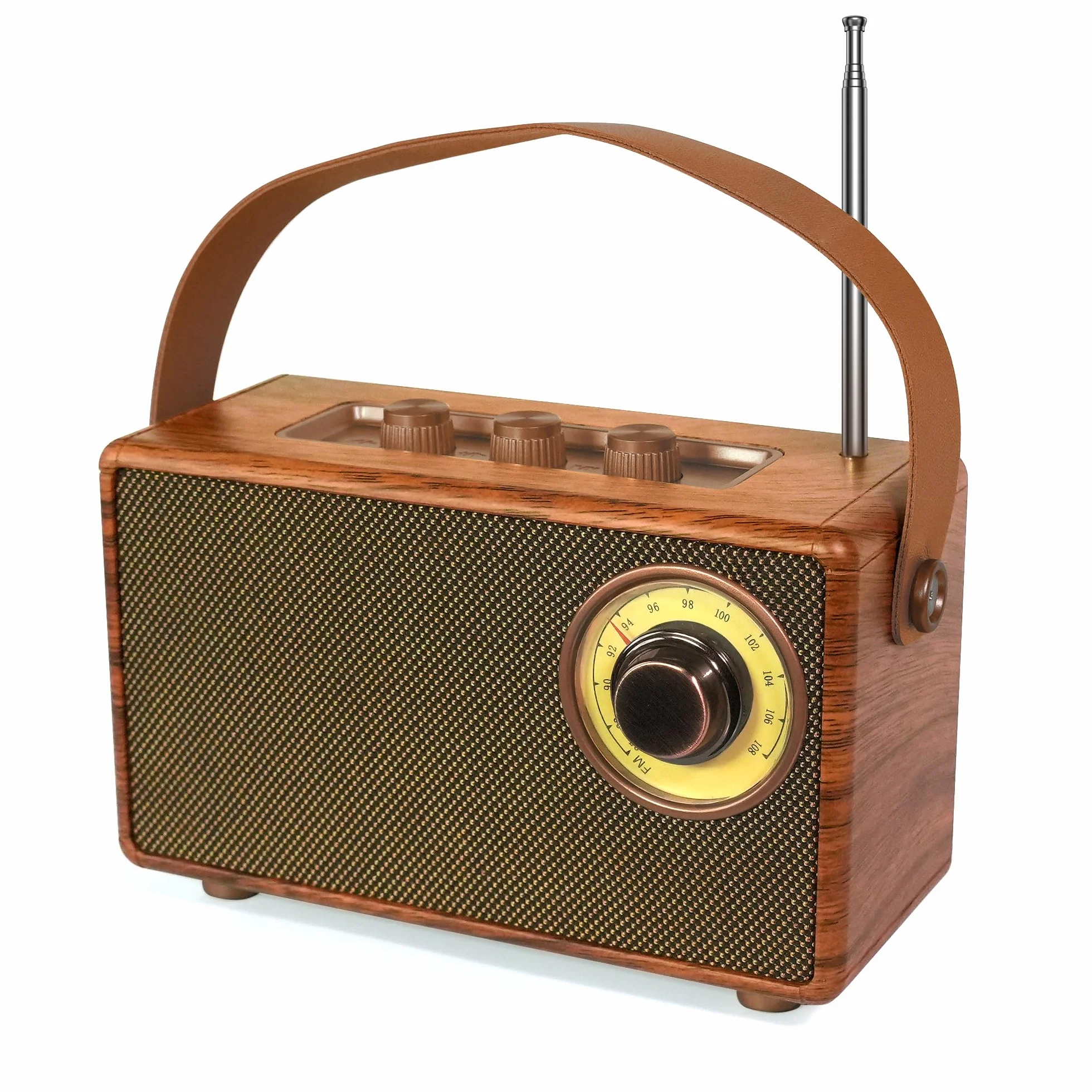 COLSUR Klasyczny głośnik Bluetooth w stylu retro, do użytku na zewnątrz, drewniany, przenośny głośnik z nostalgicznym radiem w stylu vintage, bezprzewodowy głośnik z radiem kuchennym, dołączona karta