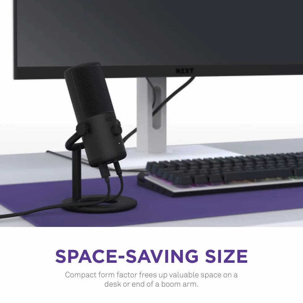 NZXT Capsule Mini USB Mikrofon - AP-WMMIC-B1- Wysoka rozdzielczość - Kardioidalna charakterystyka kierunkowa - do streamingu, tworzenia treści i podcastów - filtr pop - Regulowana podstawka - Czarny