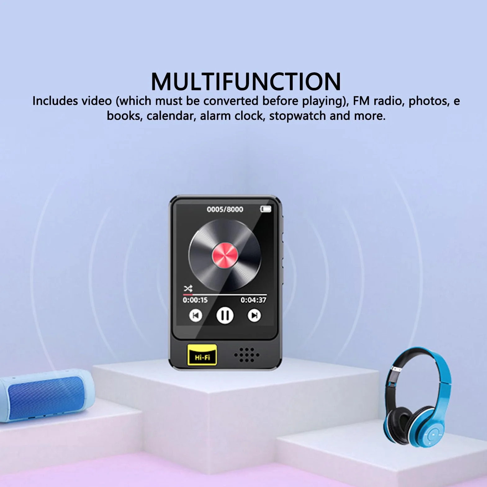 Odtwarzacz MP3 z Bluetooth 5.0, Bezstratnym Dźwiękiem HiFI Odtwarzacz MP3 Spotify, 1,77-calowy Ekran Dotykowy Odtwarzacz MP3 MP4 z funkcją FM, Radiem, Nagrywaniem, E-bookiem, dla