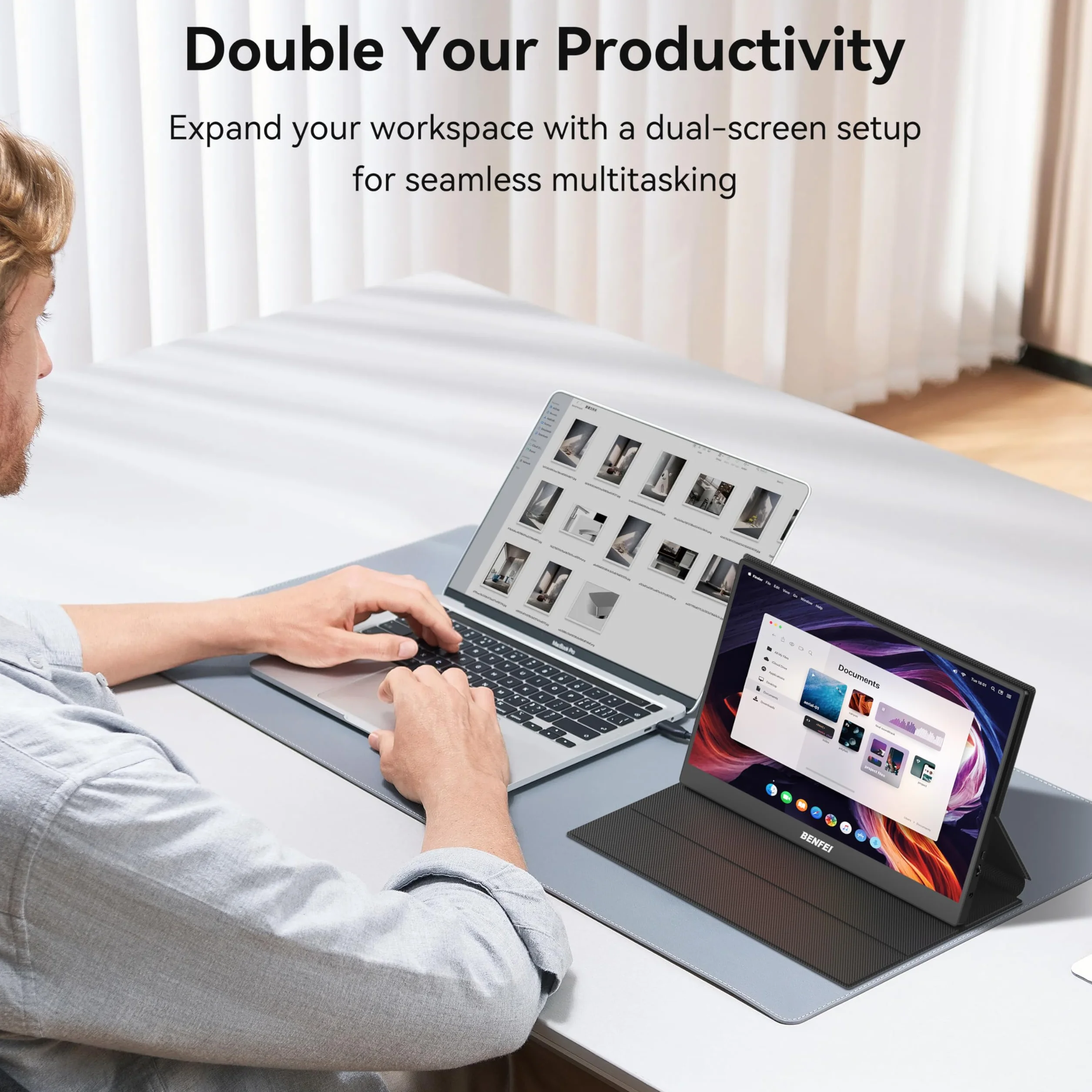 BENFEI Przenośny ekran 15,6" FHD 1080P HDMI/USB-C Ultra cienki IPS HDR, inteligentna obudowa + głośnik, Plug & Play do laptopów, komputerów, telefonów, tabletów, PS5/PS4, Xbox, przełączników